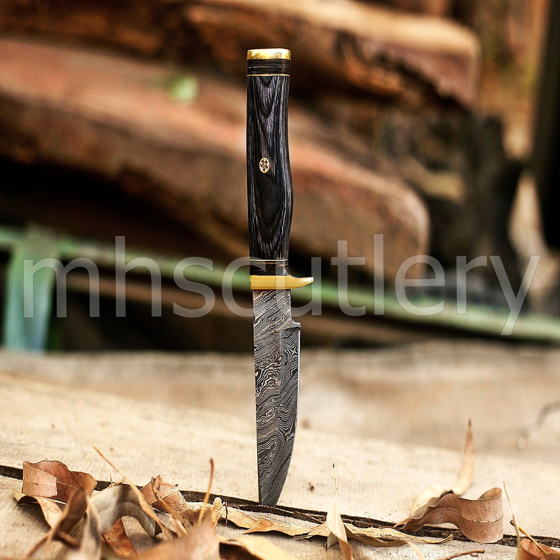 Custom Made Damascus Steel Hunter Skinning Rat-Tail Knife | mhscutlery