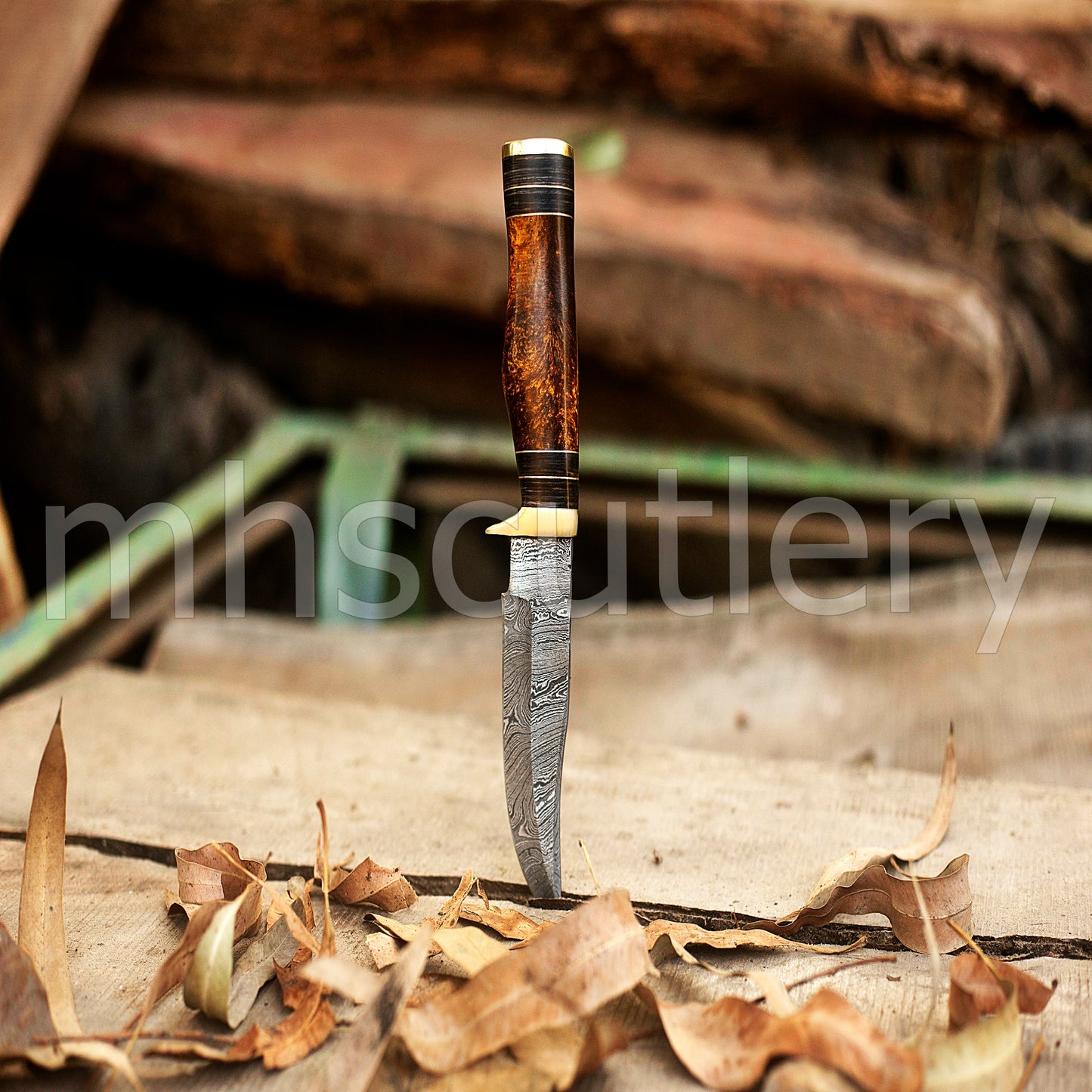 Hand Forged Damascus Steel Skinner Hunting Rat Tail Knife With Resin Handle | mhscutlery