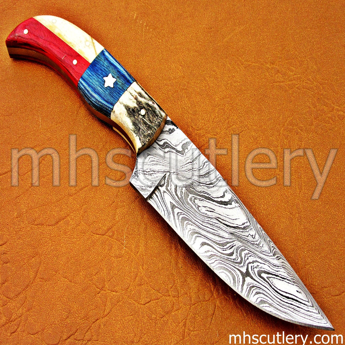 Handmade Damascus Steel American Flag Knife | mhscutlery