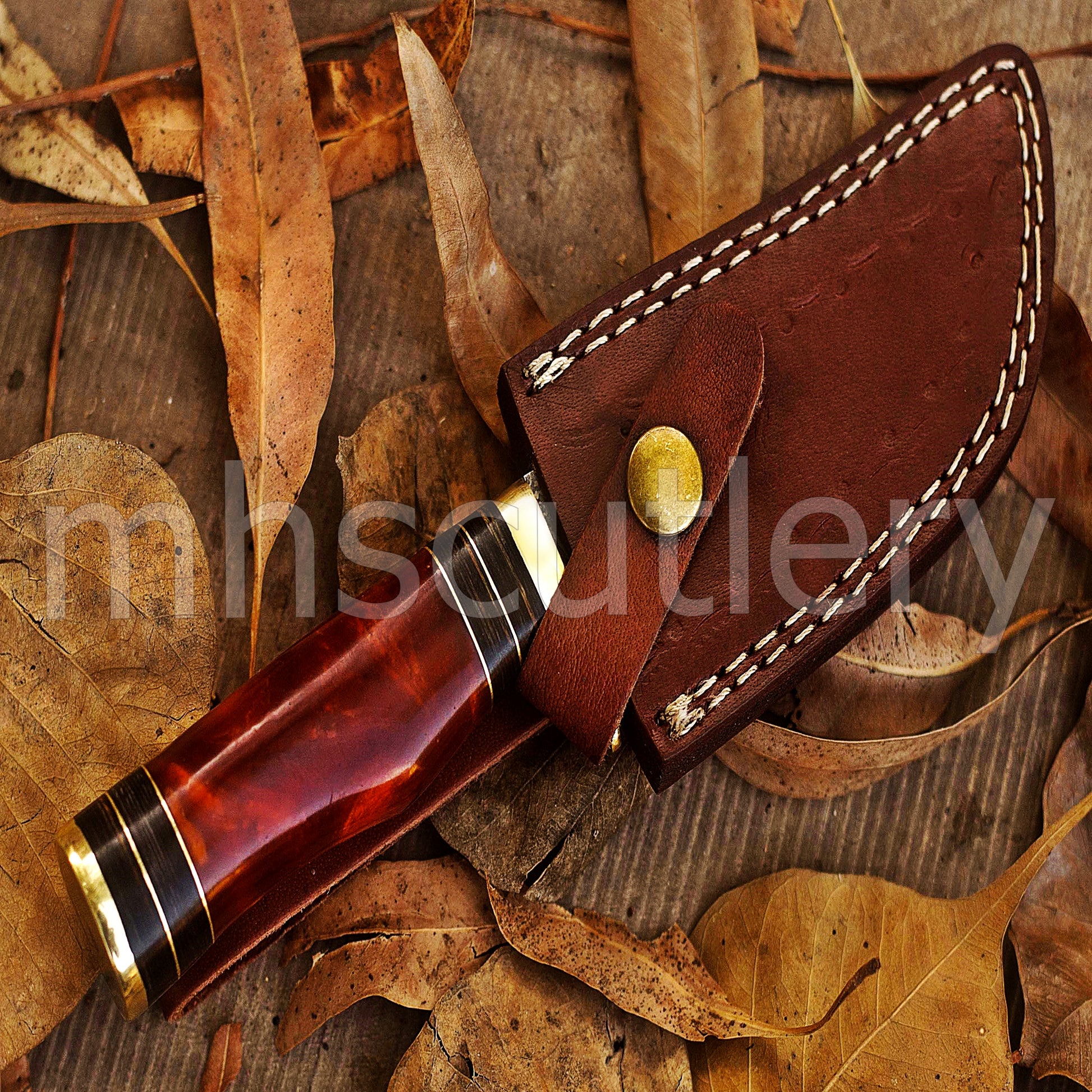 Handmade Skinner Damascus Steel Knife With Resin handle | mhscutlery