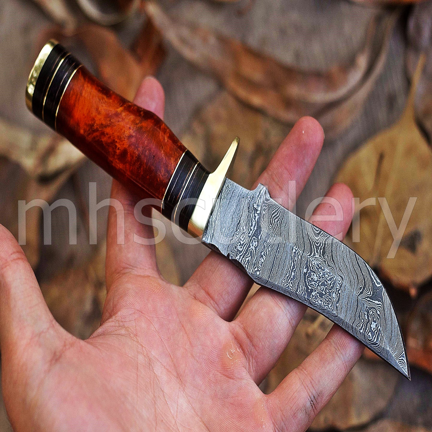 Handmade Skinner Damascus Steel Knife With Resin handle | mhscutlery