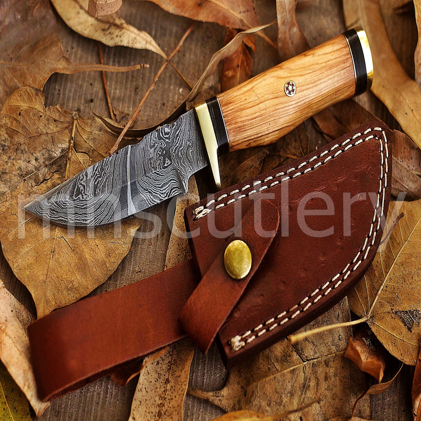 Damascus Steel Hunter Skinner Knife With Koa Wood Handle | mhscutlery