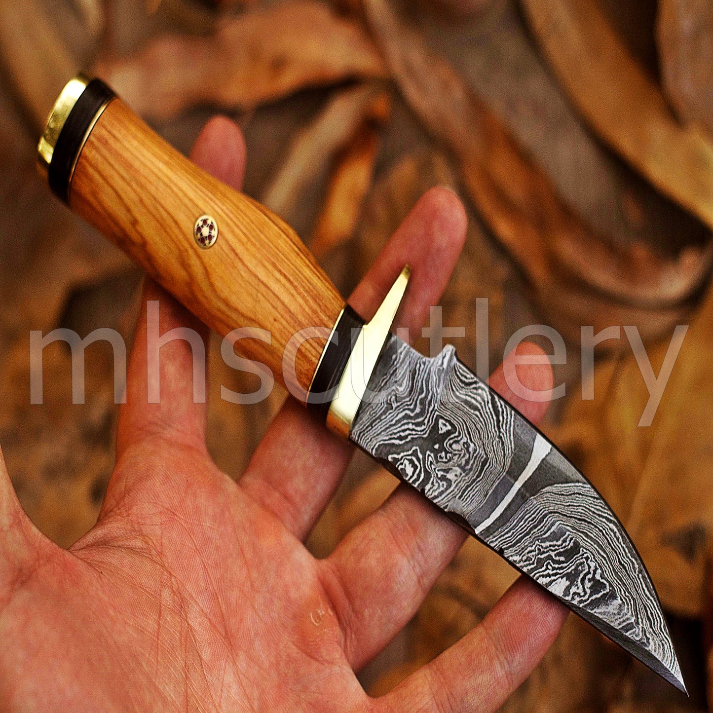 Damascus Steel Hunter Skinner Knife With Koa Wood Handle | mhscutlery