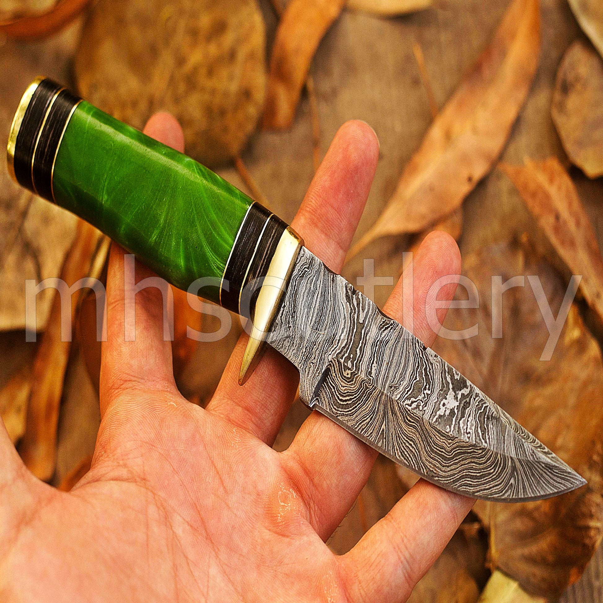 Handmade Damascus Steel Hunting Skinner Knife Rat-Tail With Resin Handle | mhscutlery