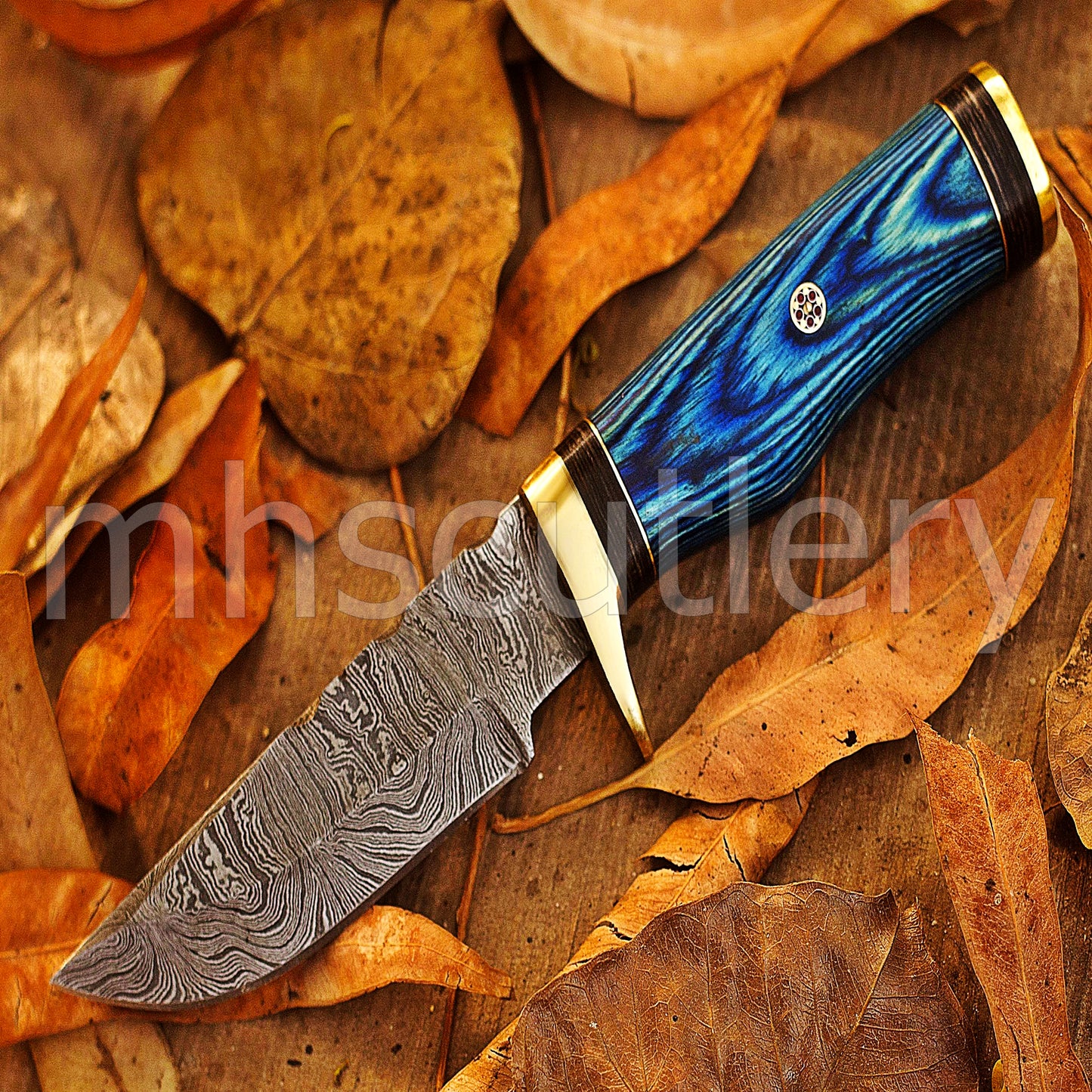Custom Made Damascus Steel Hunter Skinning Knife With Pakka Wood Handle | mhscutlery