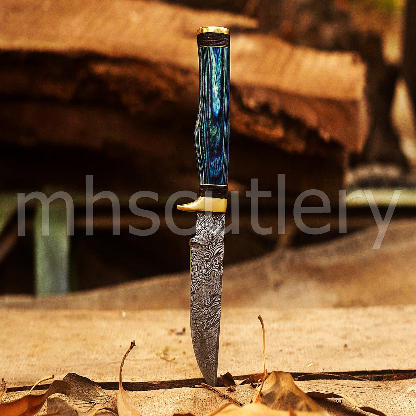 Custom Made Damascus Steel Hunter Skinning Knife With Pakka Wood Handle | mhscutlery