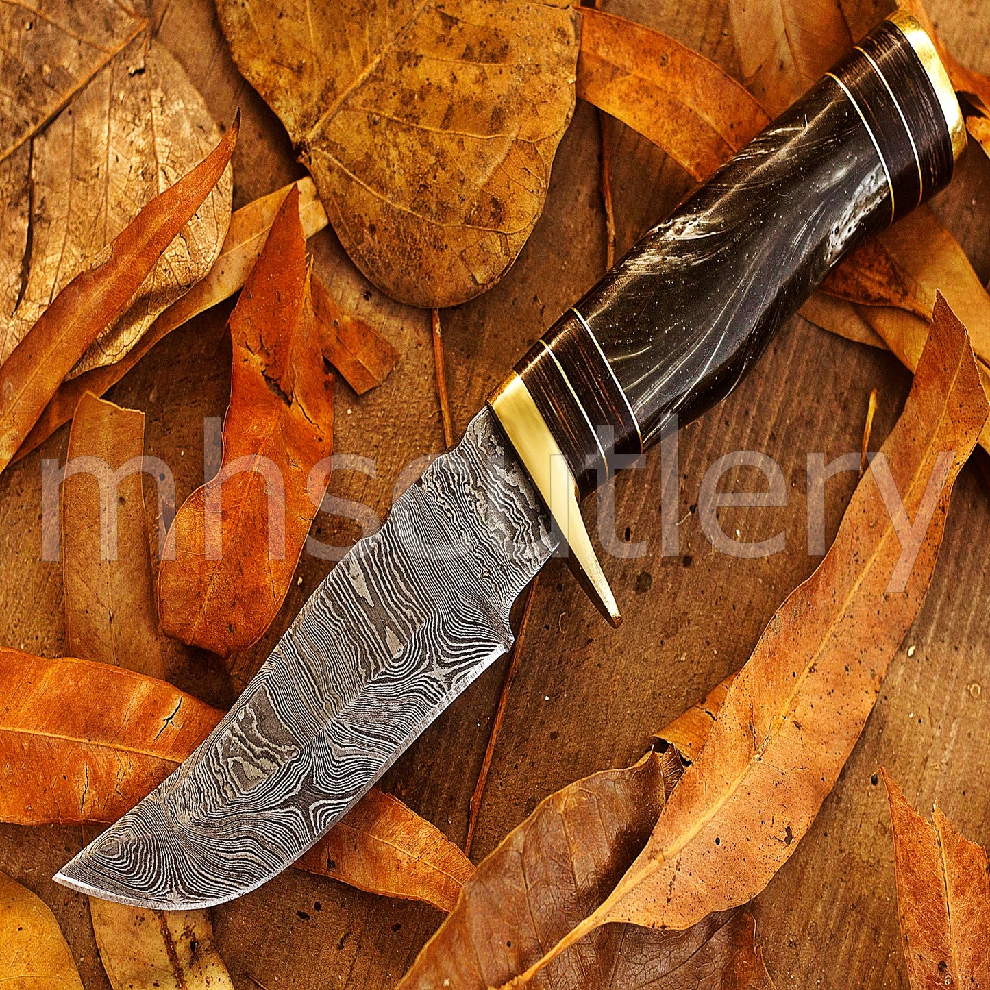 Hand Forged Damascus Steel Skinner Hunting Knife With Resin Handle | mhscutlery