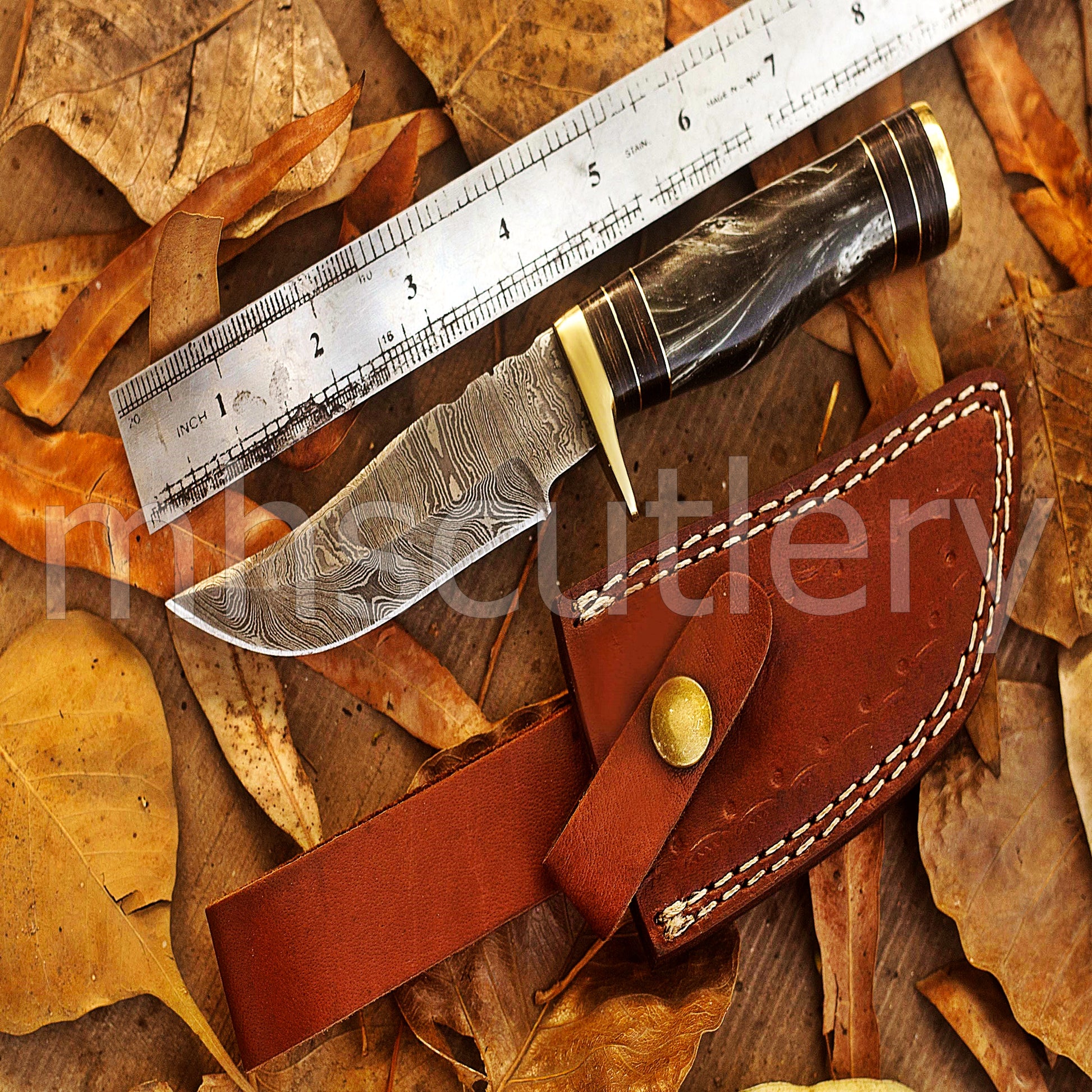 Hand Forged Damascus Steel Skinner Hunting Knife With Resin Handle | mhscutlery
