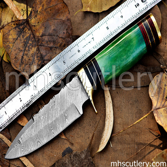 Damascus Steel Rat Tail Hunter's Knife / Bone Handle | mhscutlery
