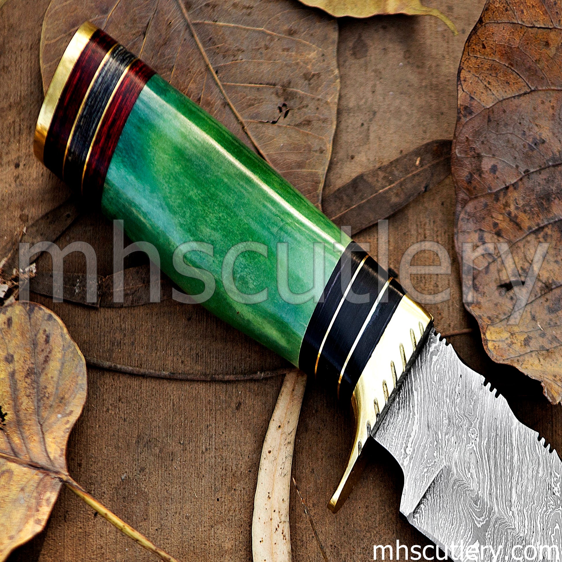 Damascus Steel Rat Tail Hunter's Knife / Bone Handle | mhscutlery