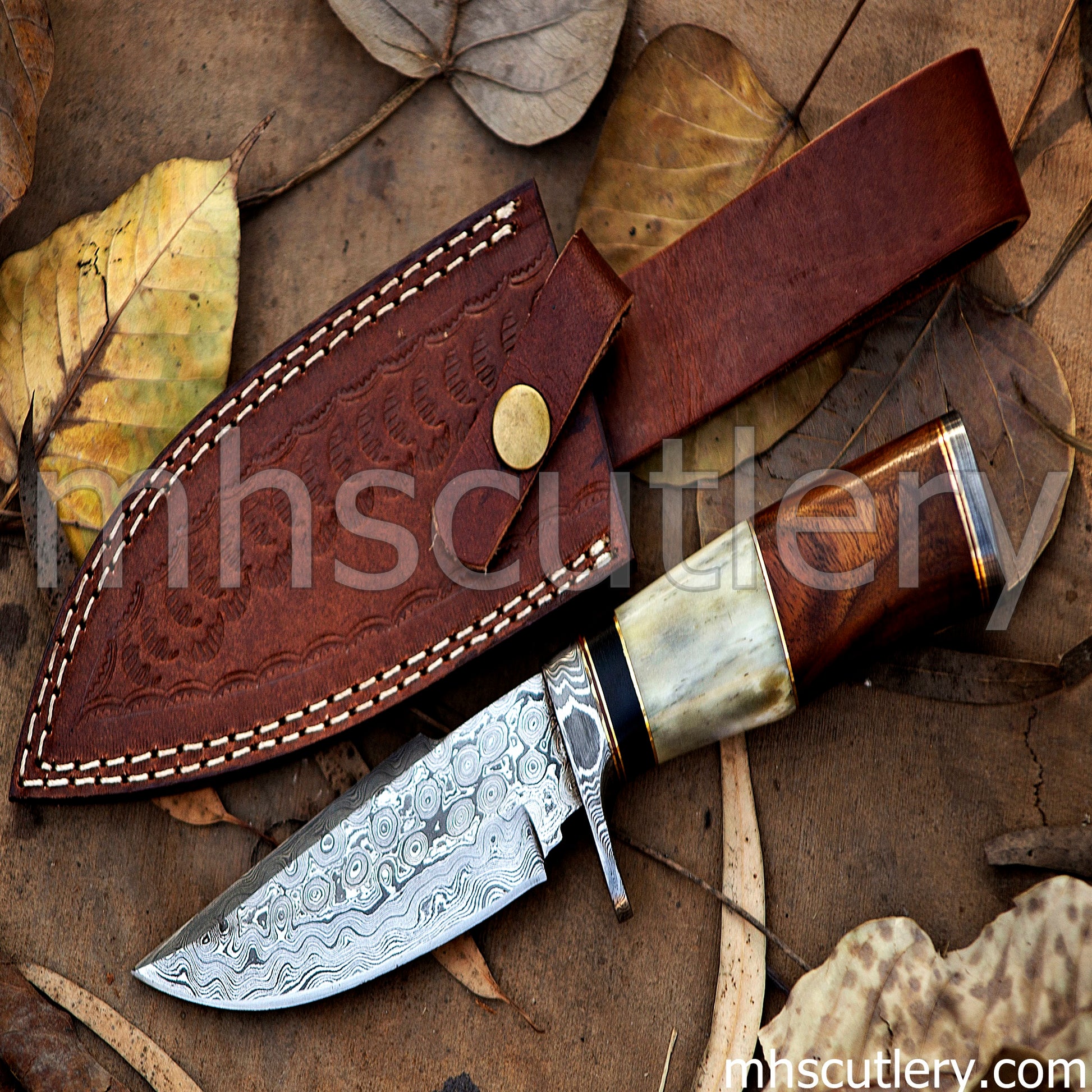 Custom Hand Forged Raindrop Damascus Steel Tactical Knife | mhscutlery