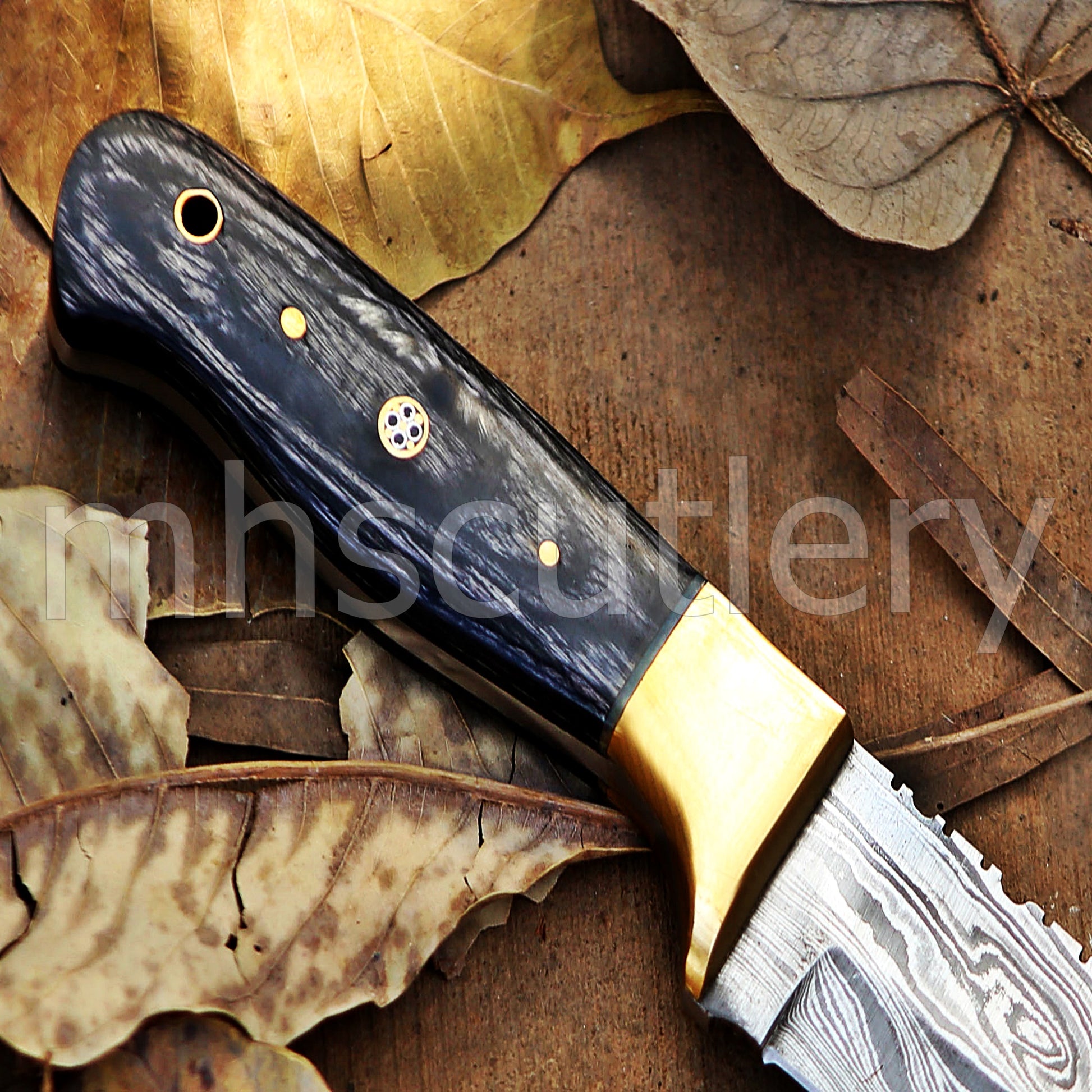 Custom Made Damascus Steel Hunter Fixed Blade Skinning Knife | mhscutlery