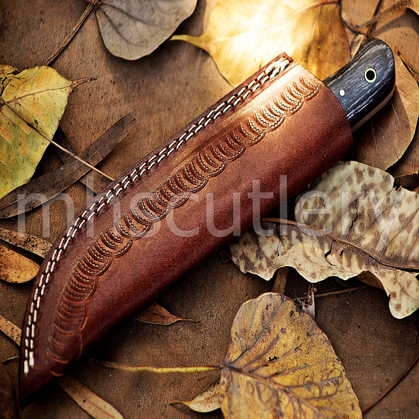 Custom Made Damascus Steel Hunter Fixed Blade Skinning Knife | mhscutlery