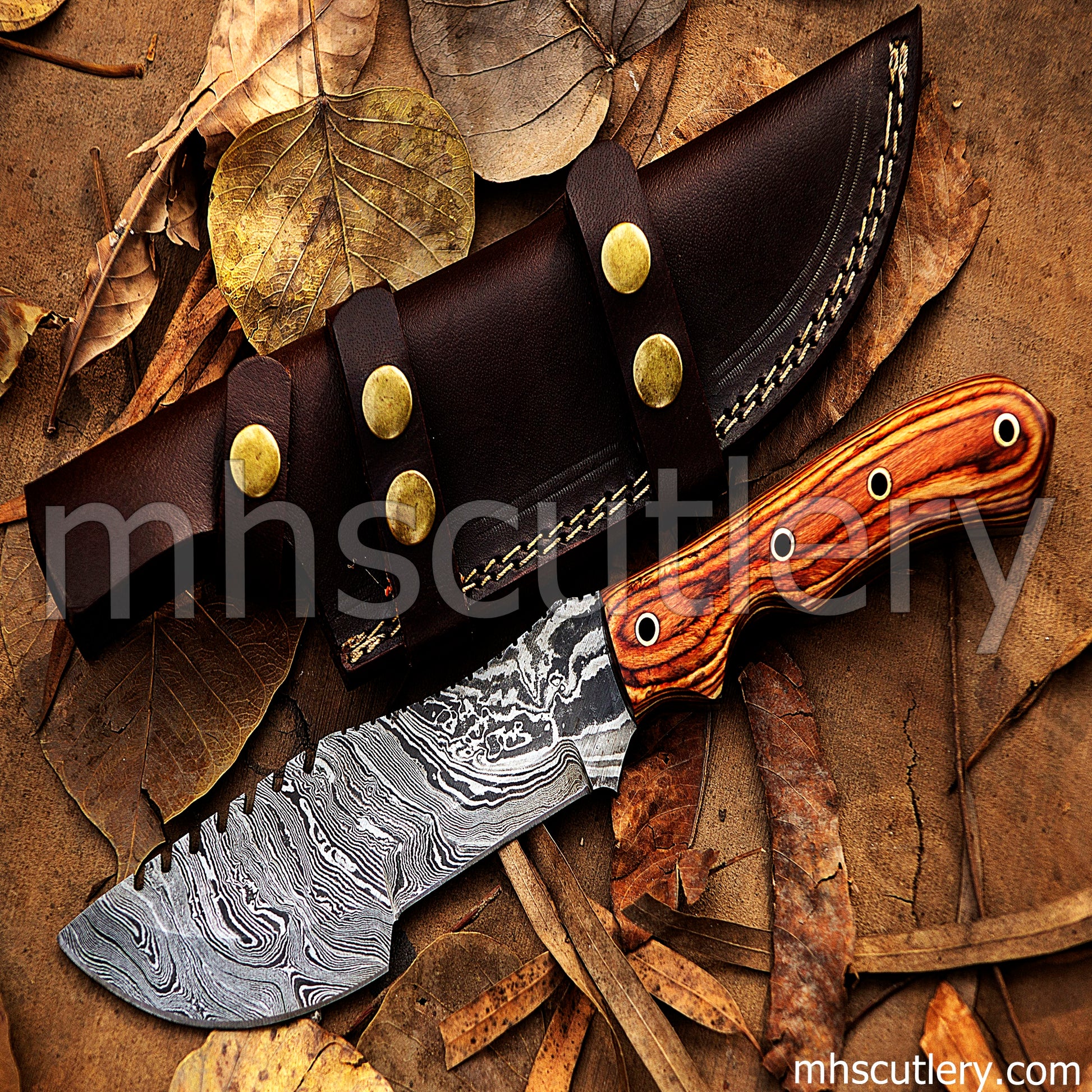 Custom Handmade Damascus Steel Bushcraft Tracker Knife | mhscutlery