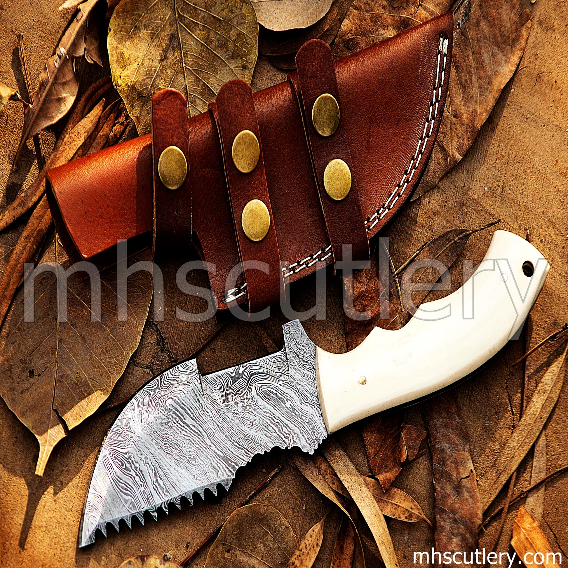 Custom Hand Forged Damascus Steel Tactical Tracker Knife | mhscutlery