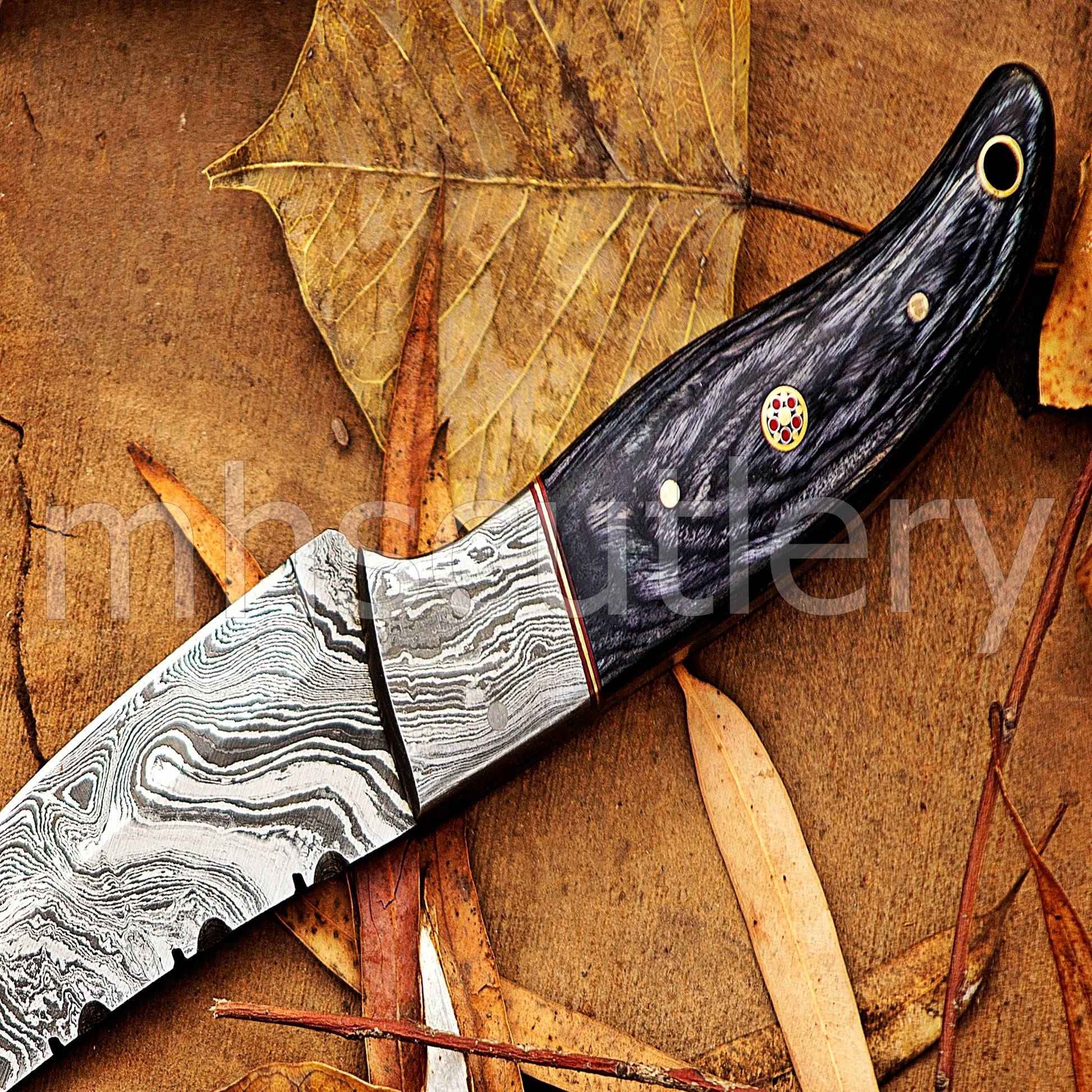 Hand Forged Damascus Steel Skinner Hunting Knife With Pakka Wood Handle | mhscutlery