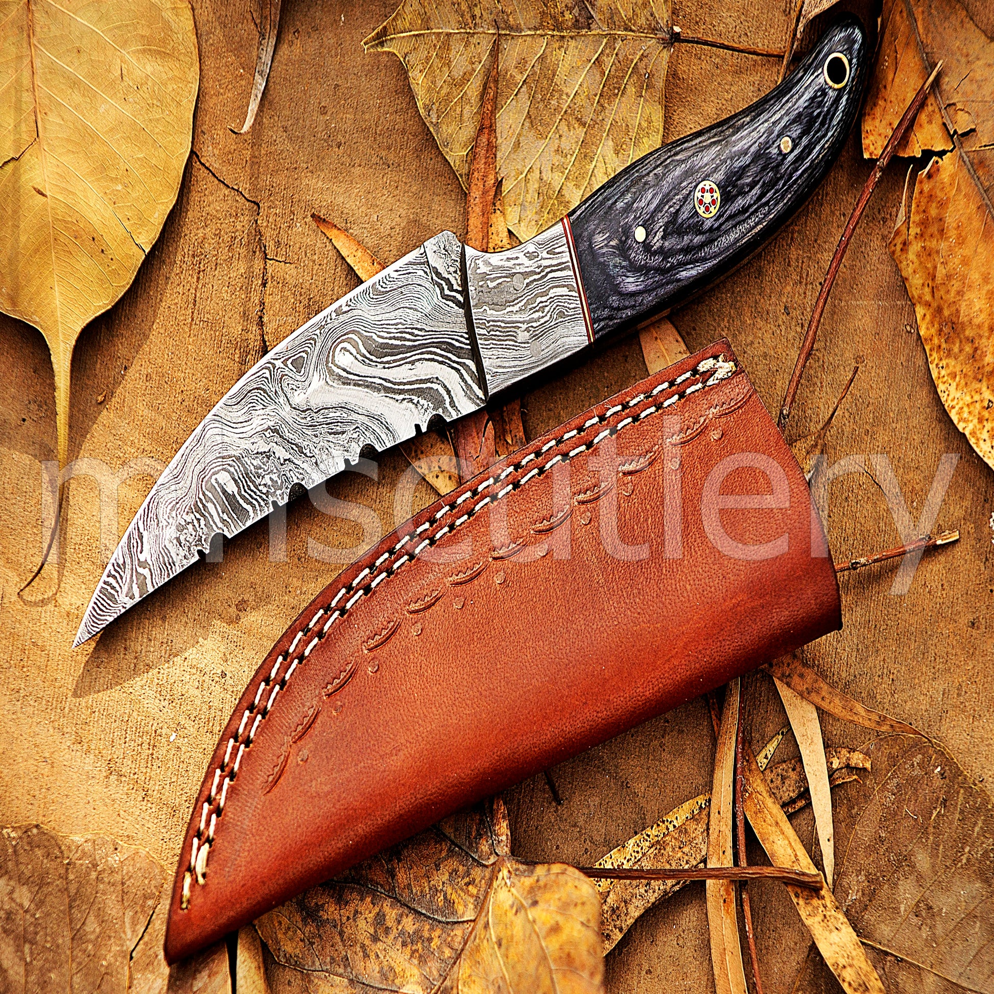 Hand Forged Damascus Steel Skinner Hunting Knife With Pakka Wood Handle | mhscutlery