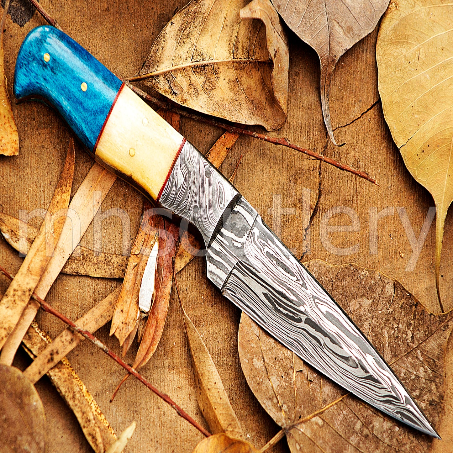 Custom Handmade Damascus Steel Fixed Blade Skinner Knife | mhscutlery