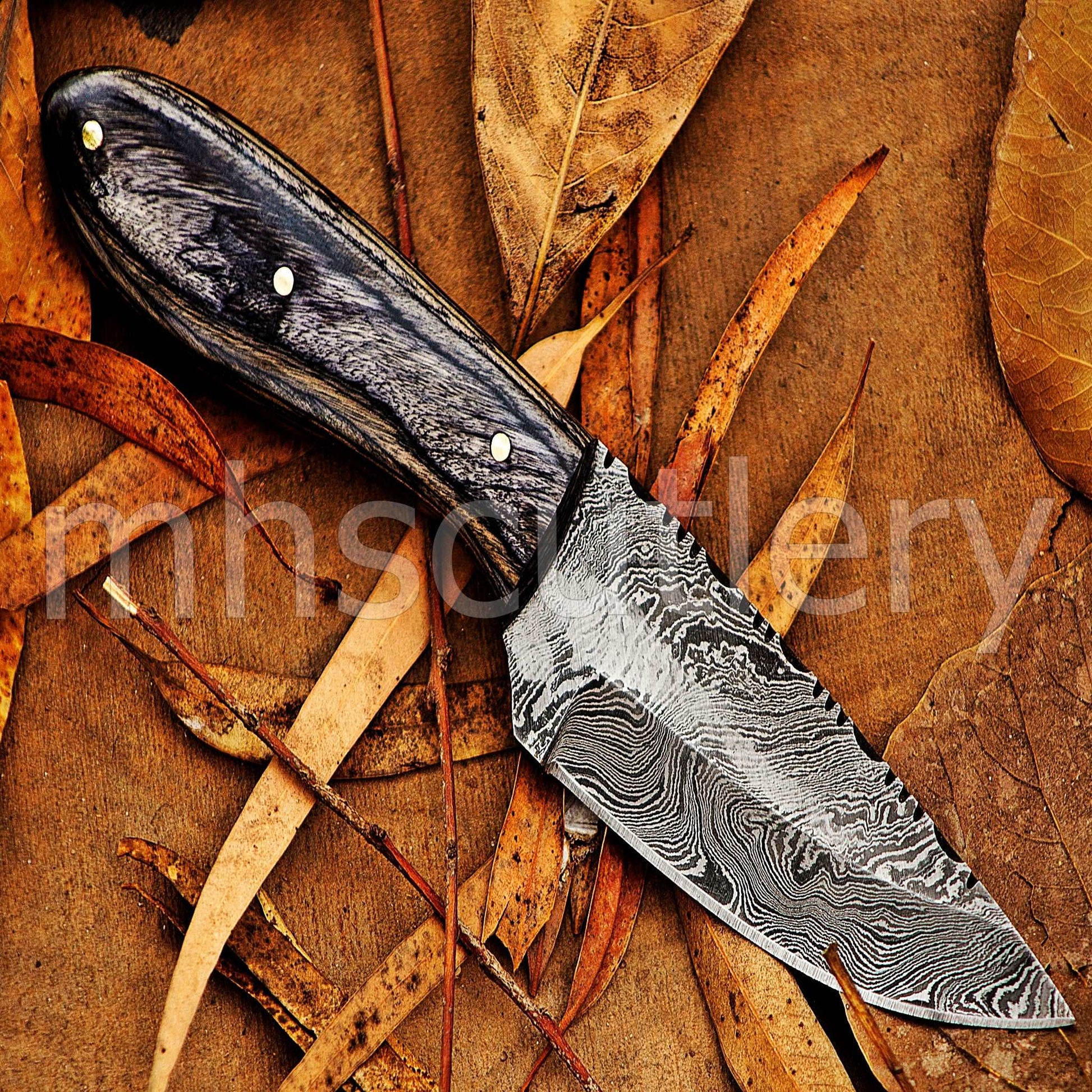 Custom Hand Forged Damascus Steel Mini Hunter Skinner Knife | mhscutlery
