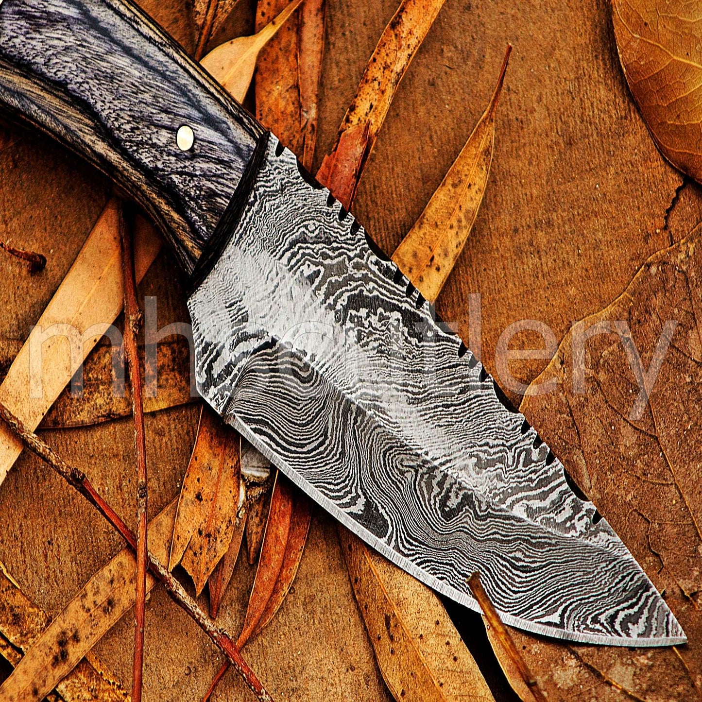 Custom Hand Forged Damascus Steel Mini Hunter Skinner Knife | mhscutlery
