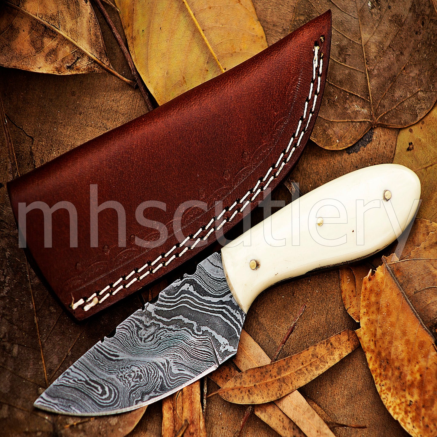 Handmade Mini Skinner Damascus Steel Knife | mhscutlery