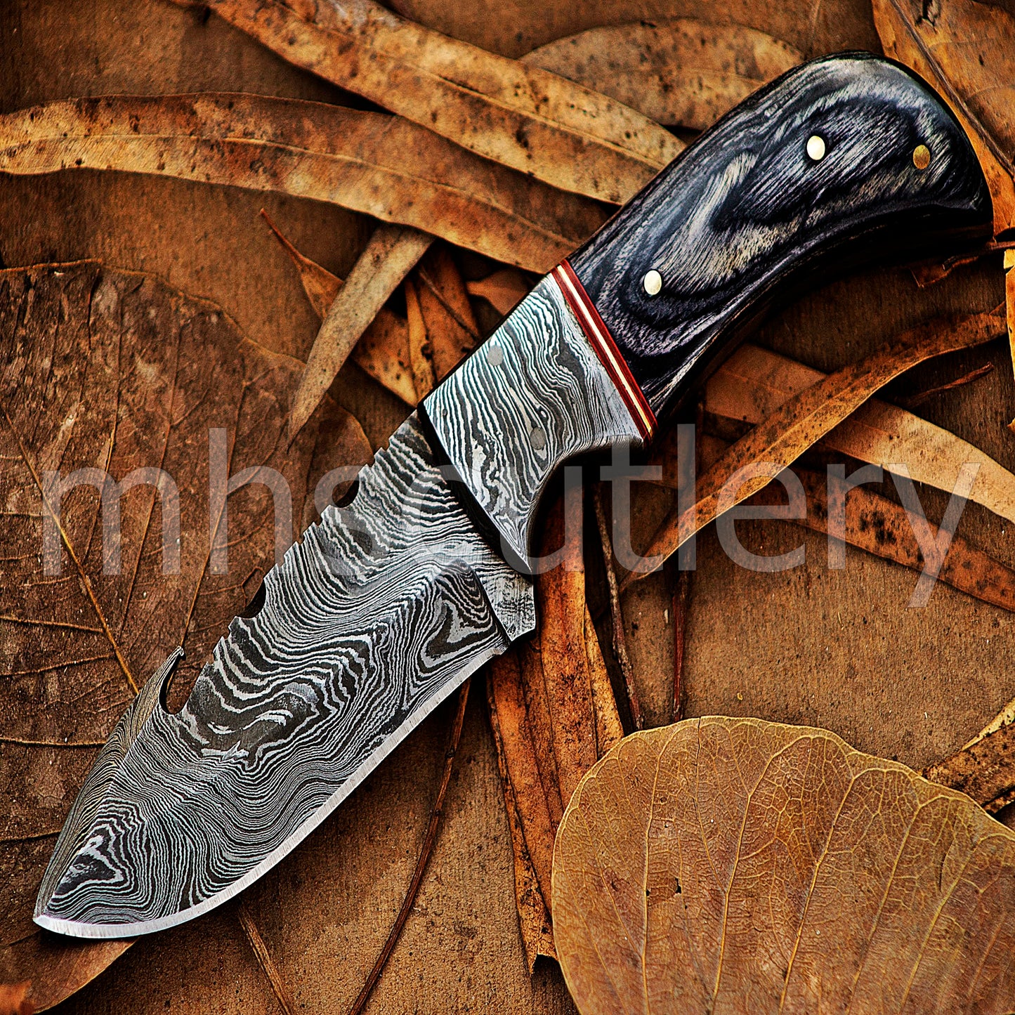 Damascus Steel Gut-Hook Skinner Knife | mhscutlery