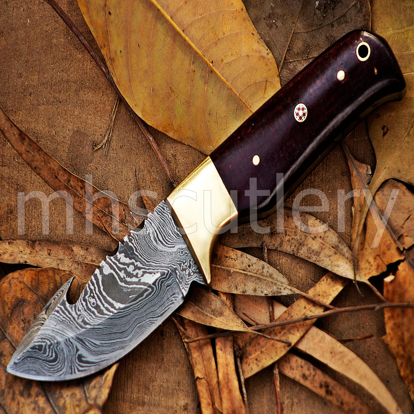 Damascus Steel Gut-Hook Skinning Knife With Micarta Handle | mhscutlery