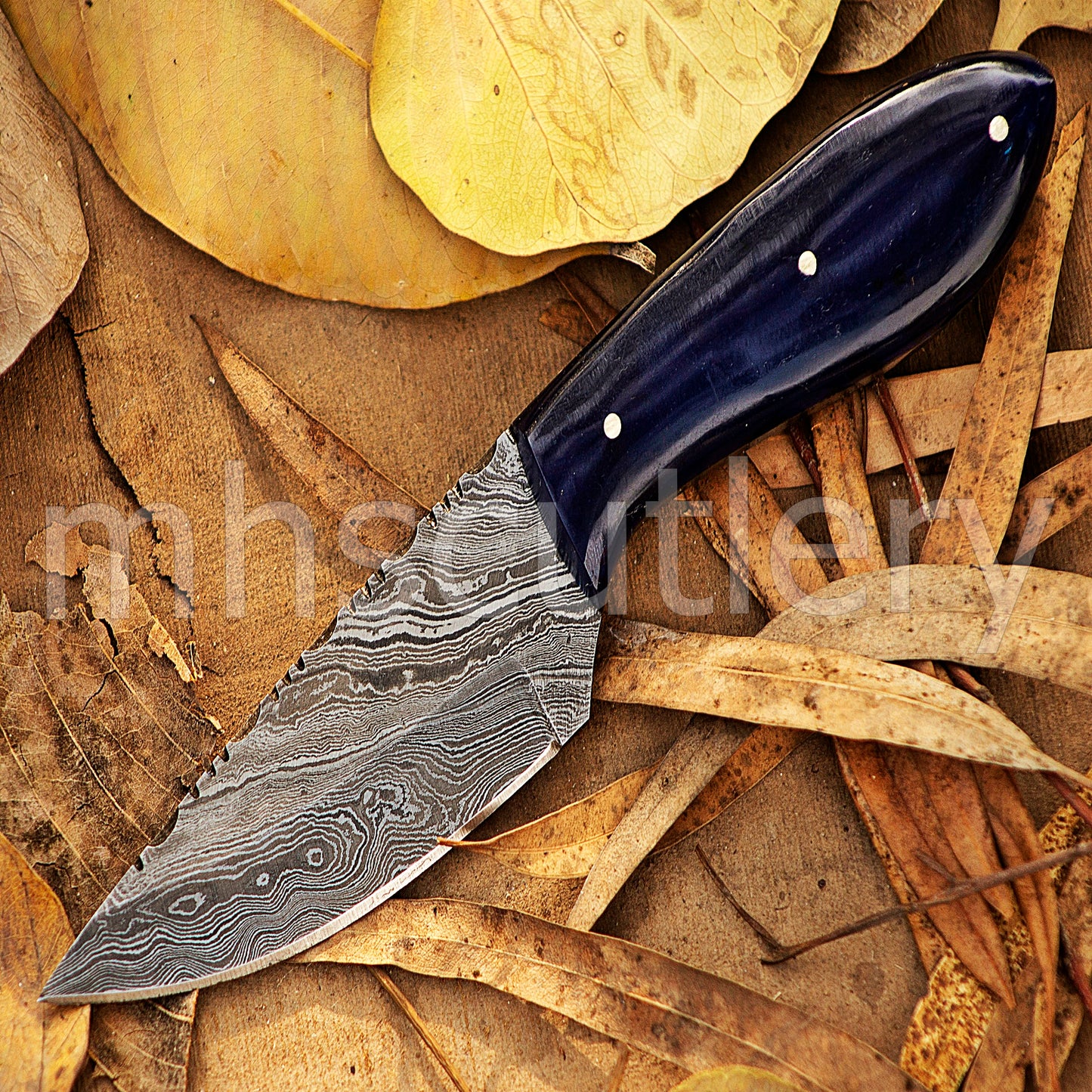 Damascus Steel Mini Fixed Blade Hunting Skinner Knife | mhscutlery