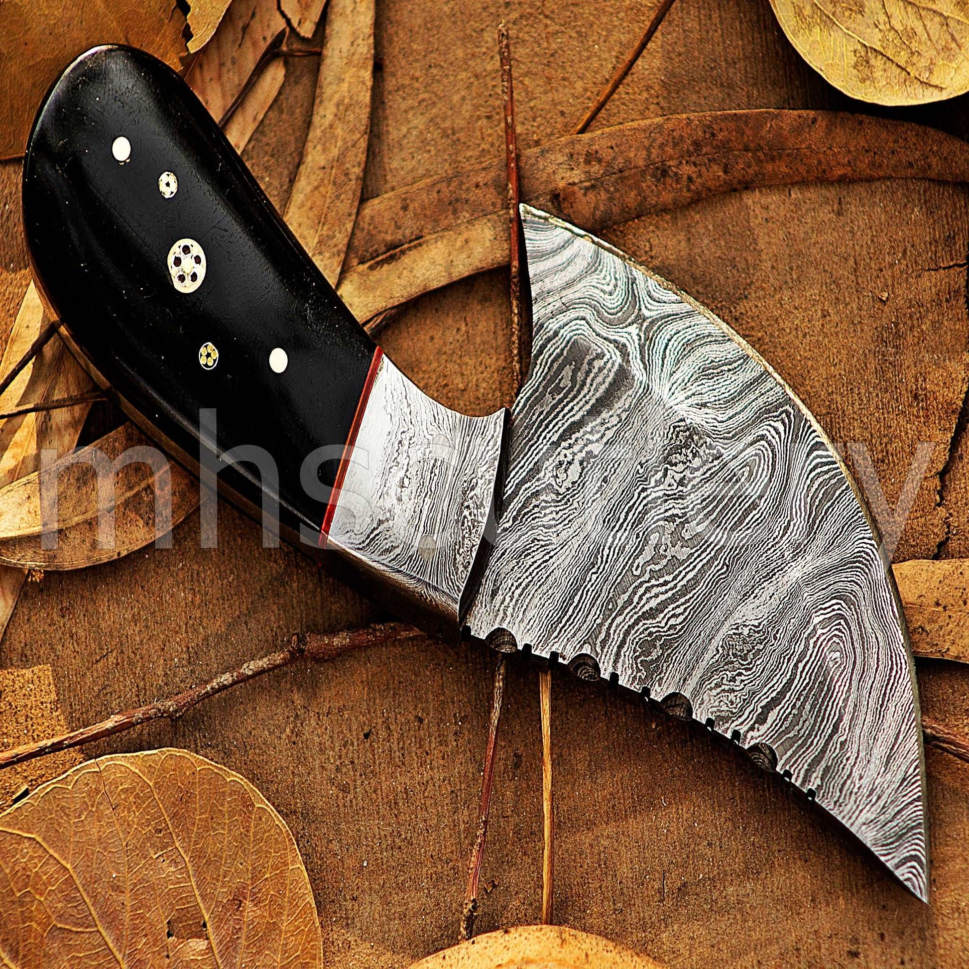 Custom Forged Raindrop Damascus Steel Pizza Cutter Knife | mhscutlery