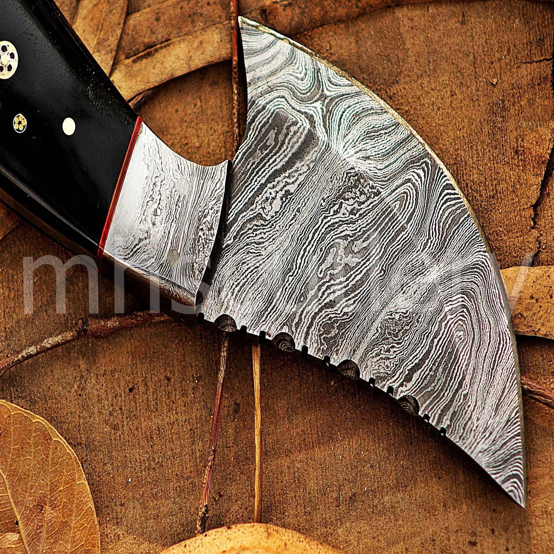 Custom Forged Raindrop Damascus Steel Pizza Cutter Knife | mhscutlery