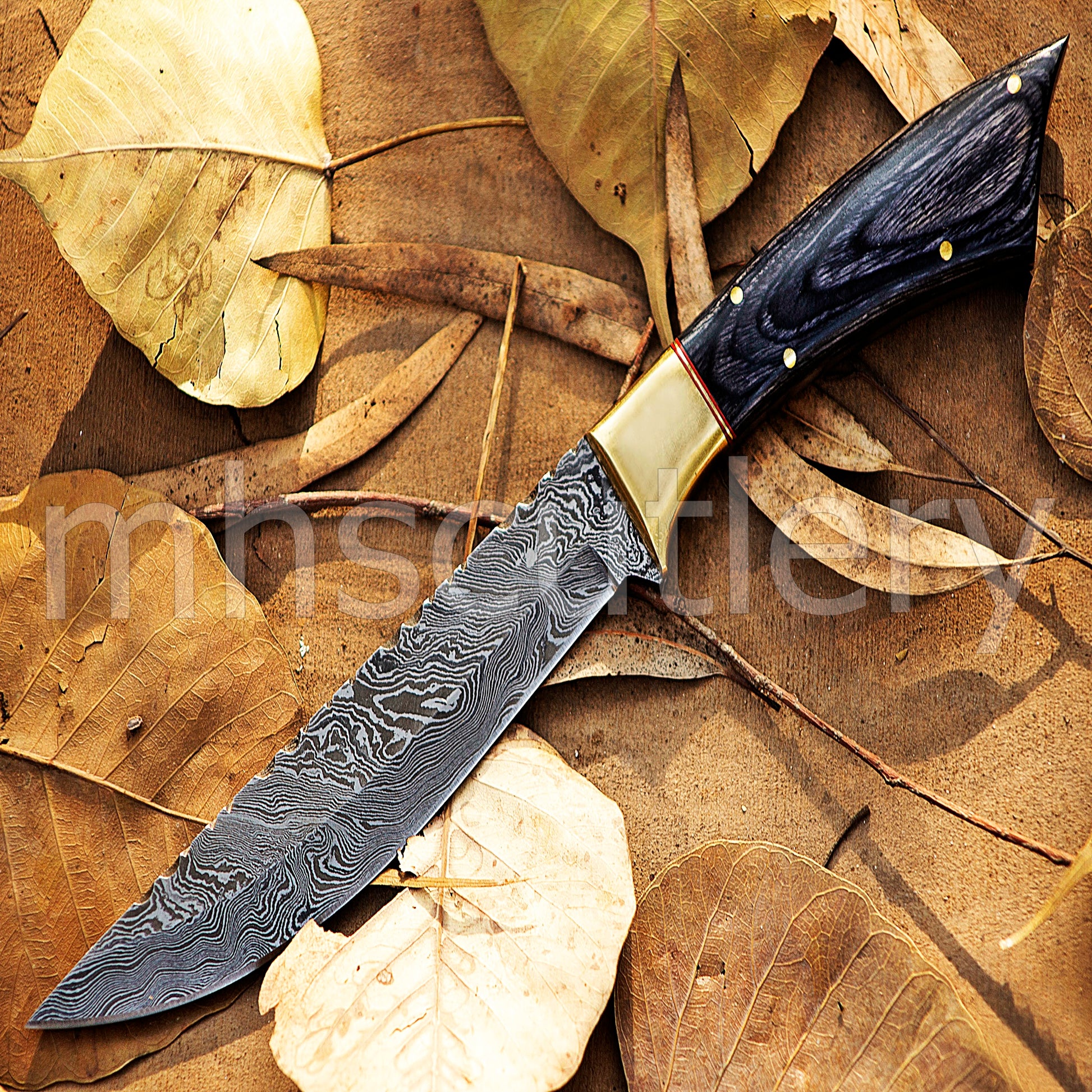 Damascus Steel Big Hunter Skinner Fixed Blade Knife | mhscutlery
