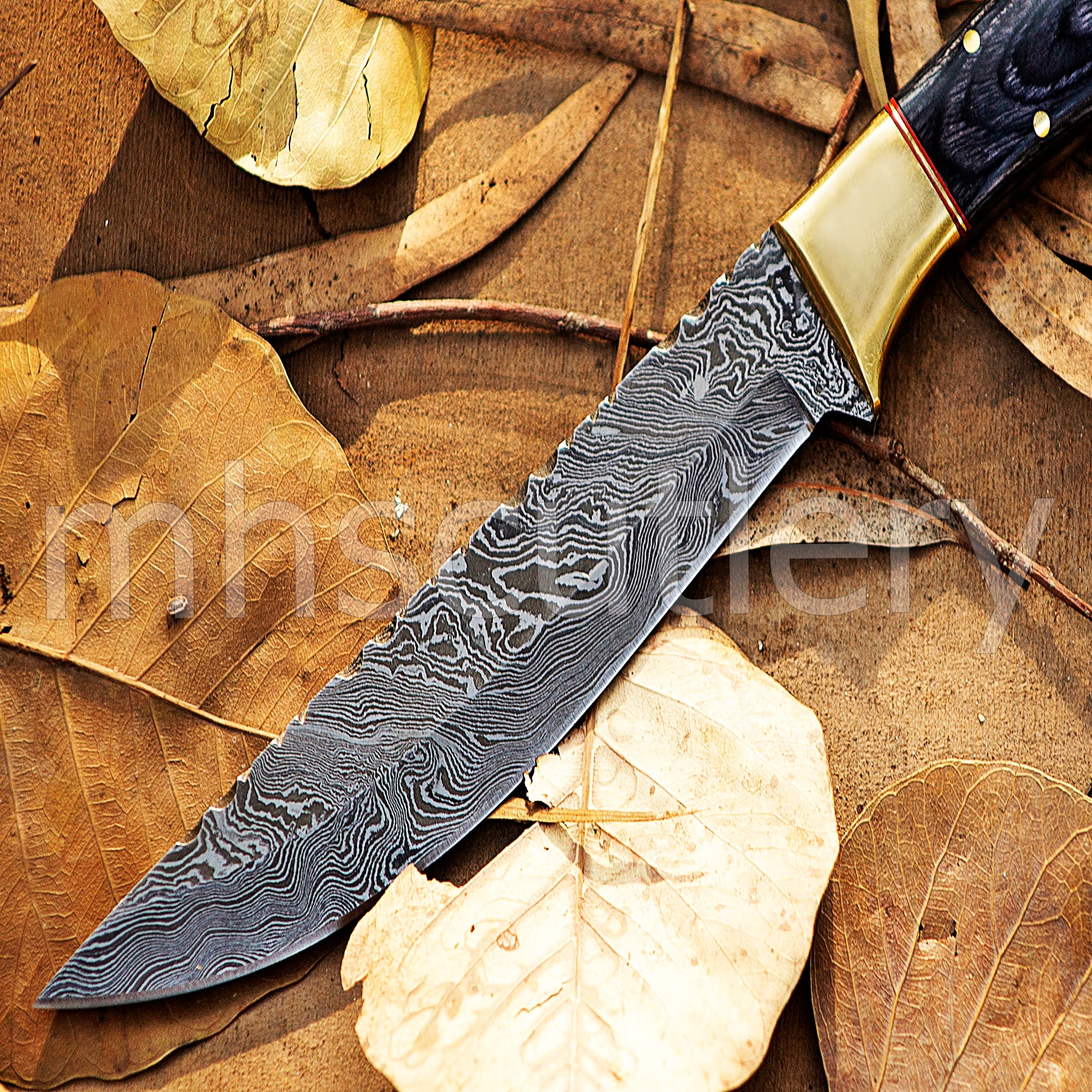 Damascus Steel Big Hunter Skinner Fixed Blade Knife | mhscutlery