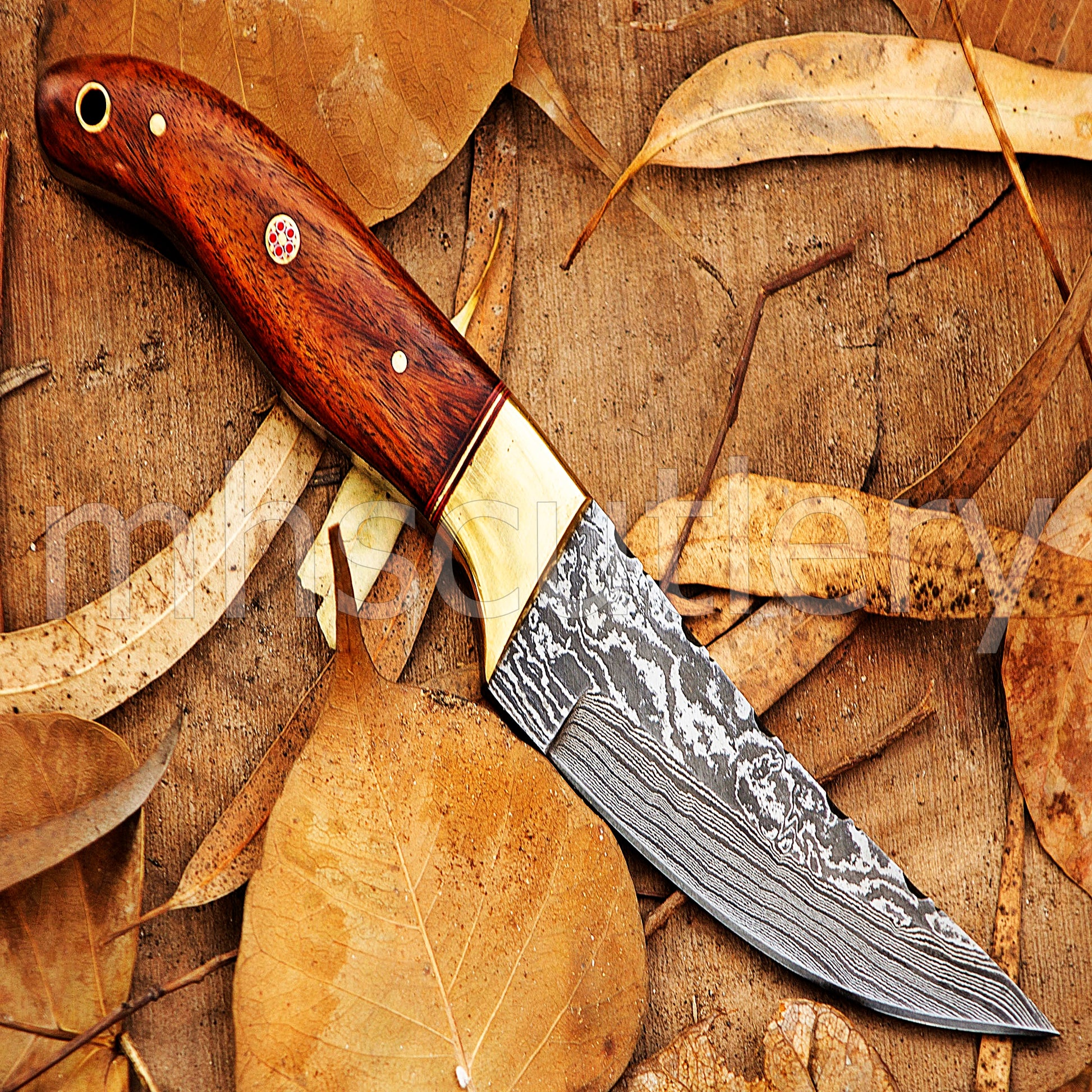 Hand Forged Damascus Steel Fixed Blade Skinner Hunting Knife | mhscutlery