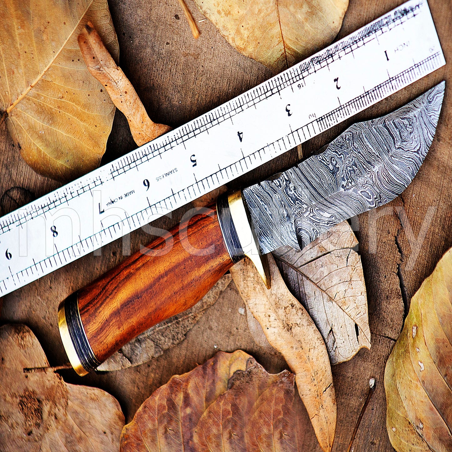 Damascus Steel Skinner Knife With Rose Wood Handle | mhscutlery