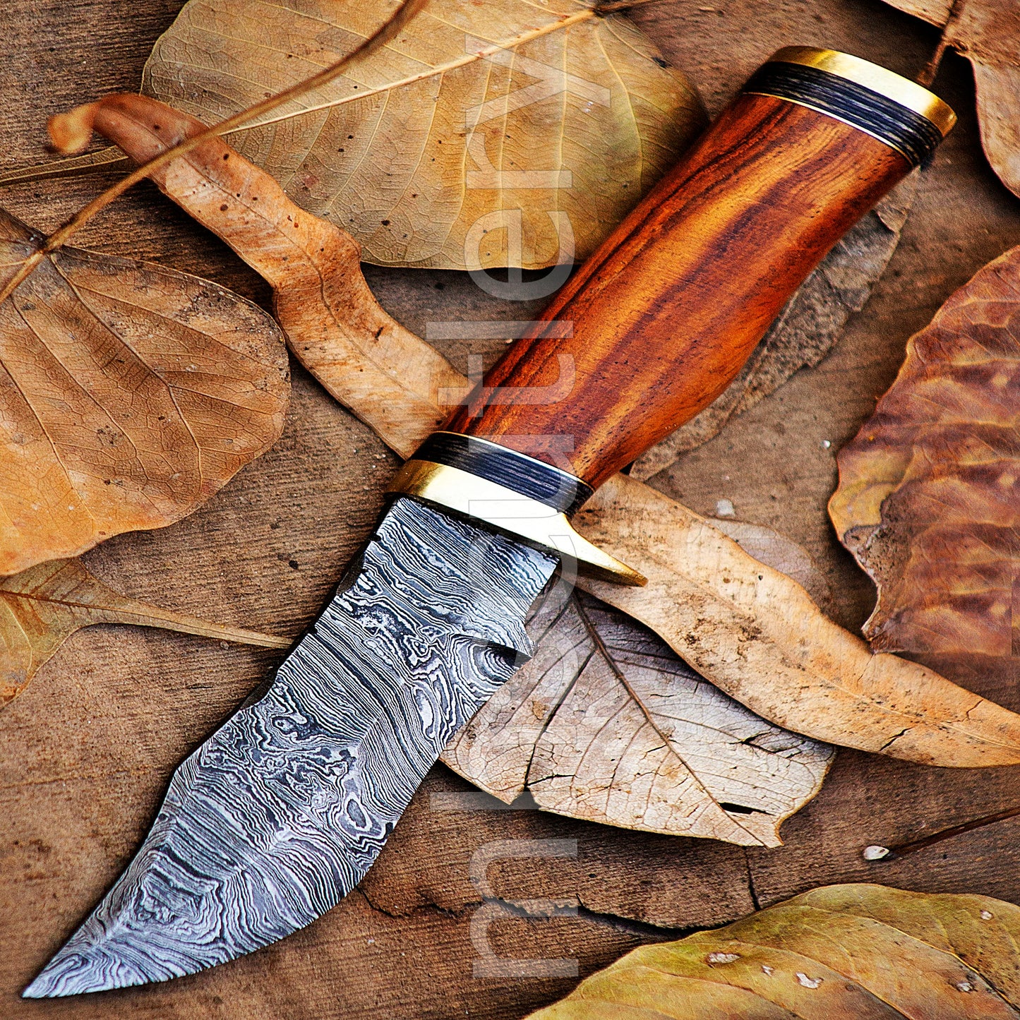 Damascus Steel Skinner Knife With Rose Wood Handle | mhscutlery