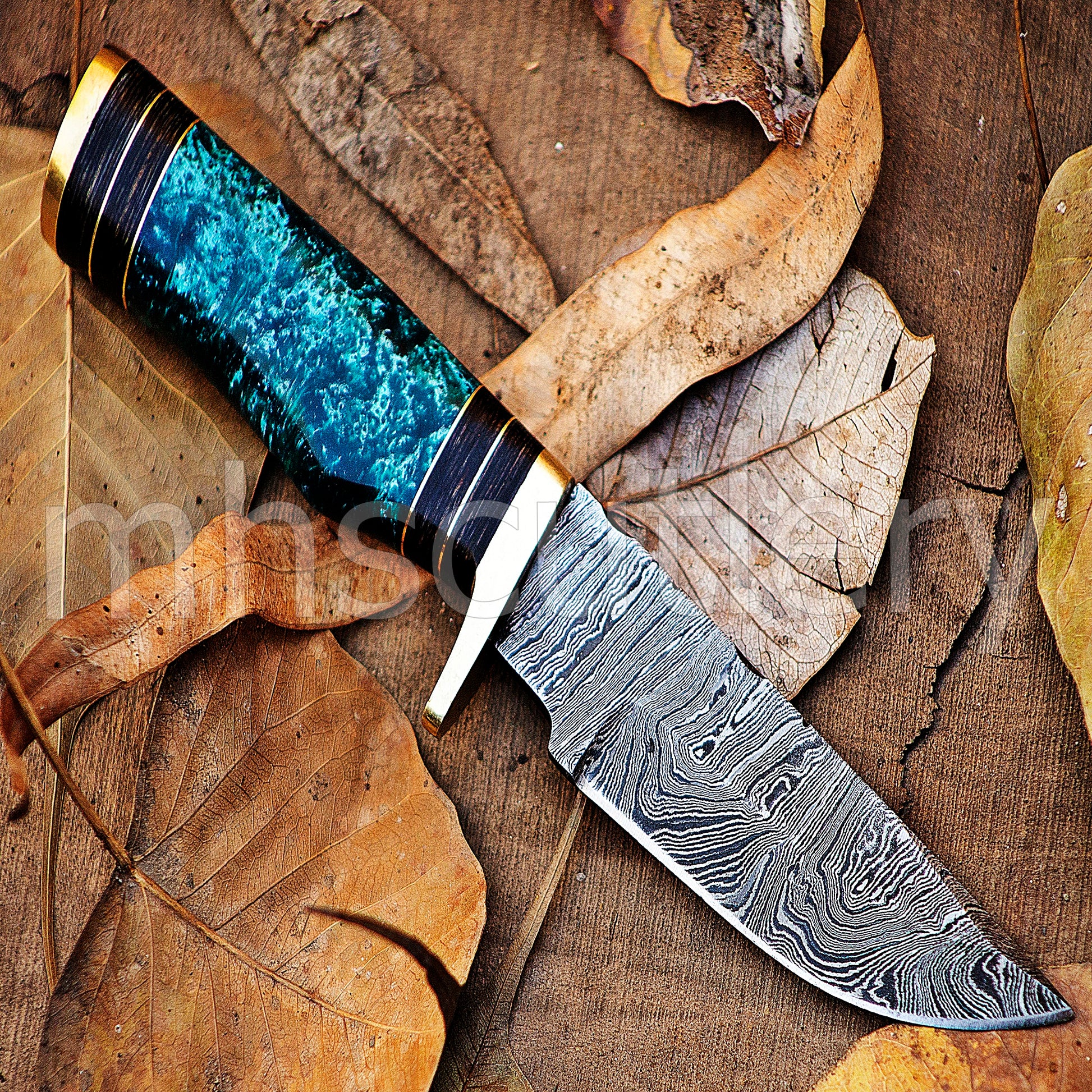 Damascus Steel Skinning Knife Rat-Tail With Resin Handle | mhscutlery