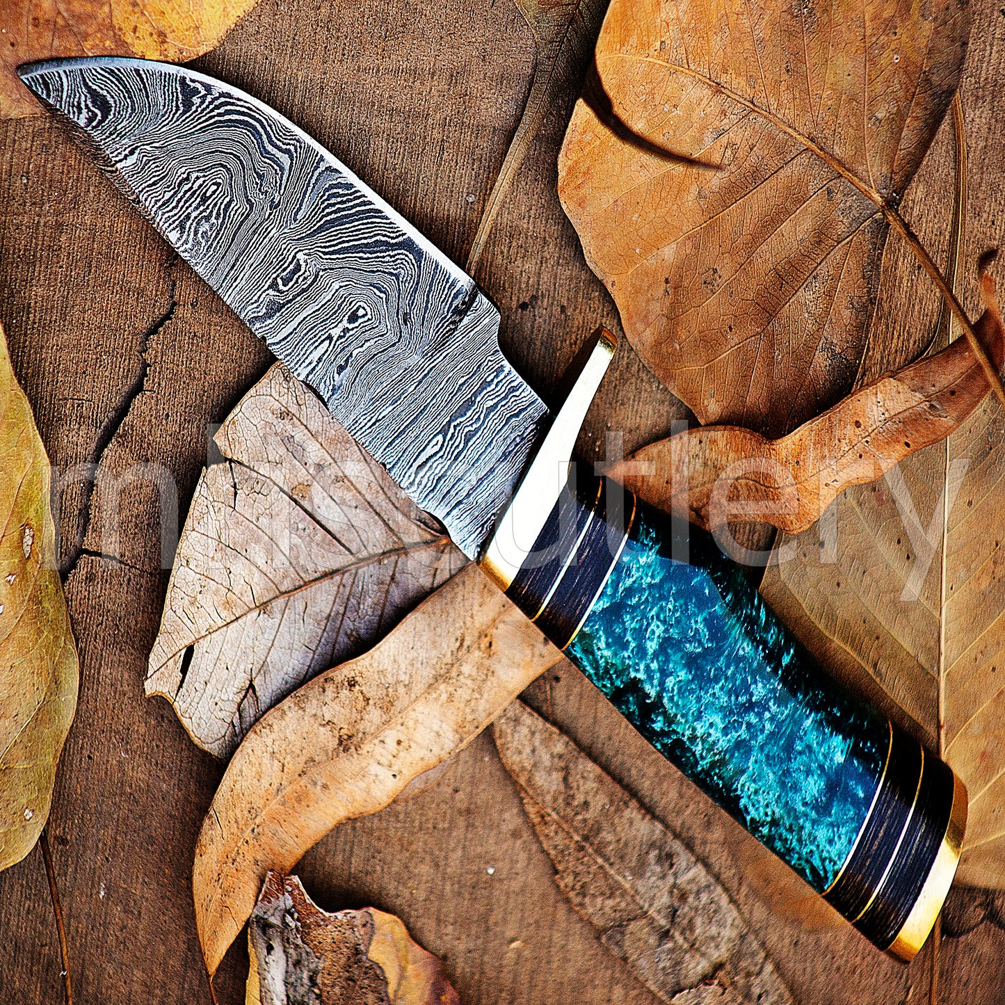 Damascus Steel Skinning Knife Rat-Tail With Resin Handle | mhscutlery