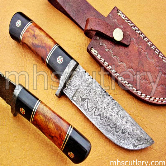 Custom Handmade Ladder Damascus Steel Tactical Hunting Knife | mhscutlery