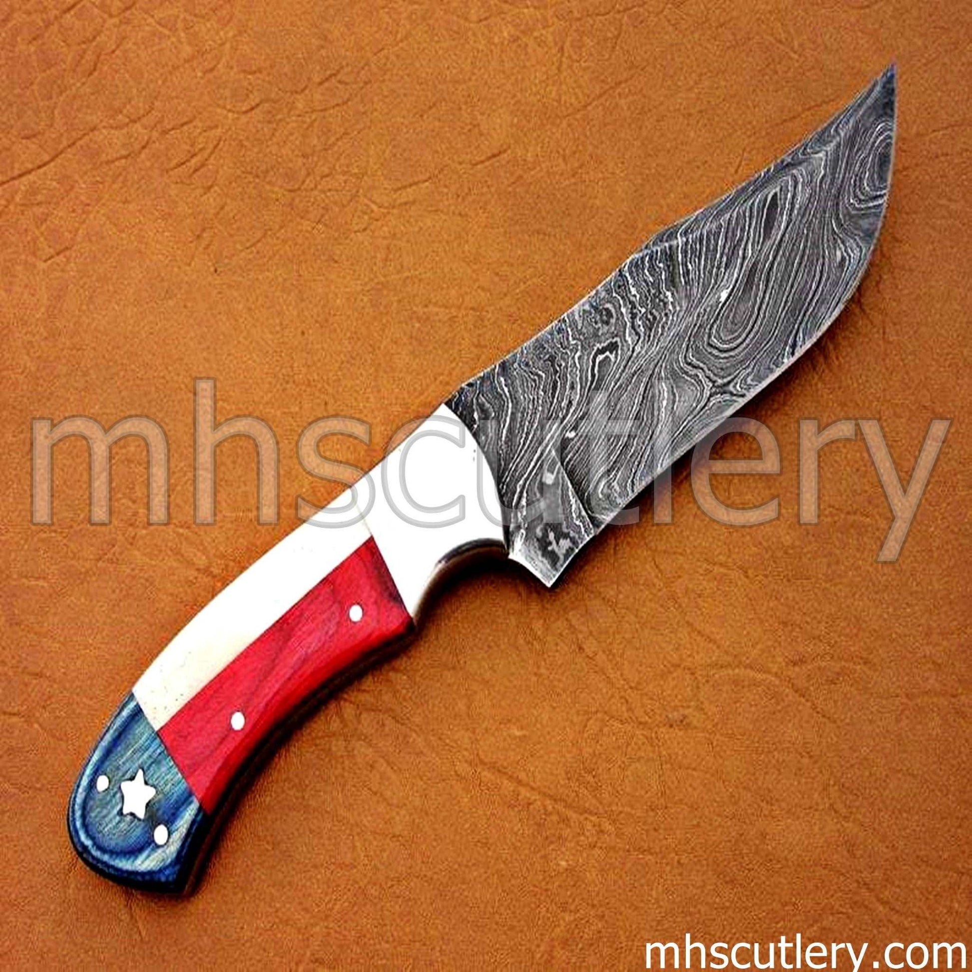 Custom Hand Forged Damascus Steel American Hunter Knife | mhscutlery