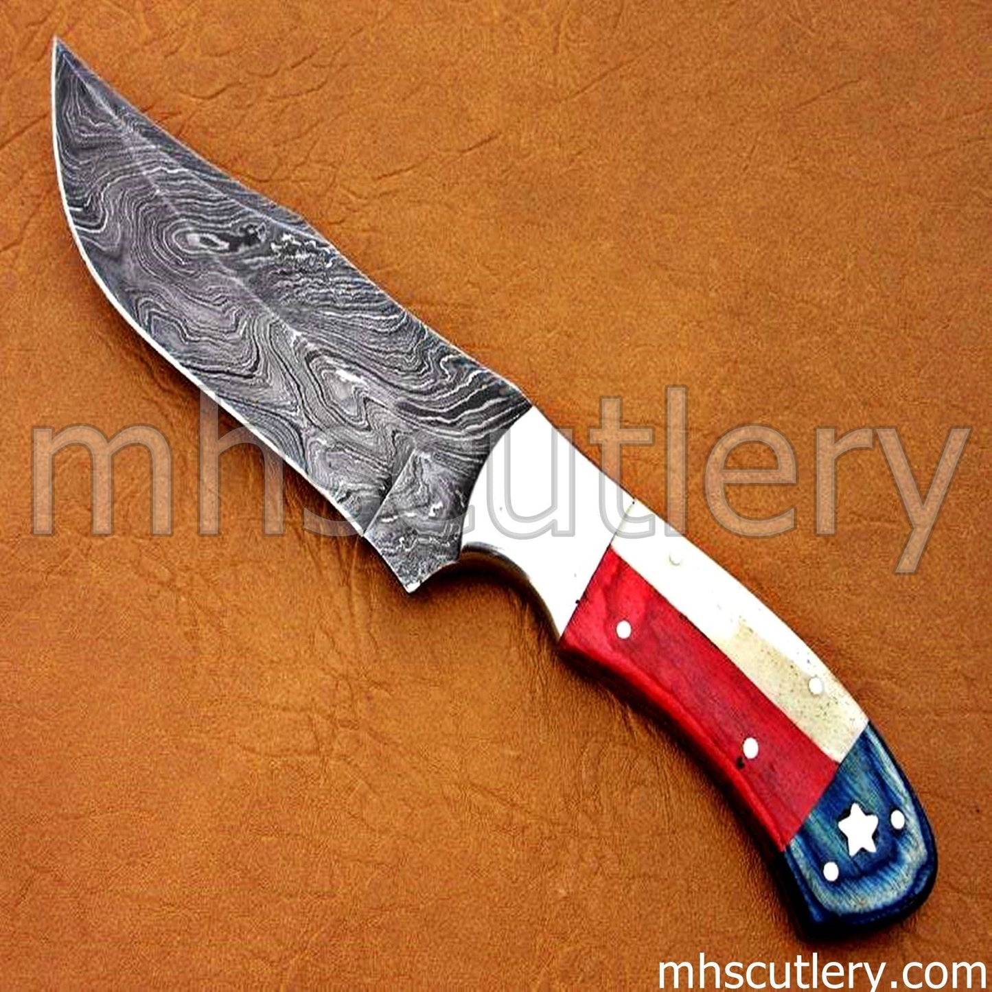 Custom Hand Forged Damascus Steel American Hunter Knife | mhscutlery