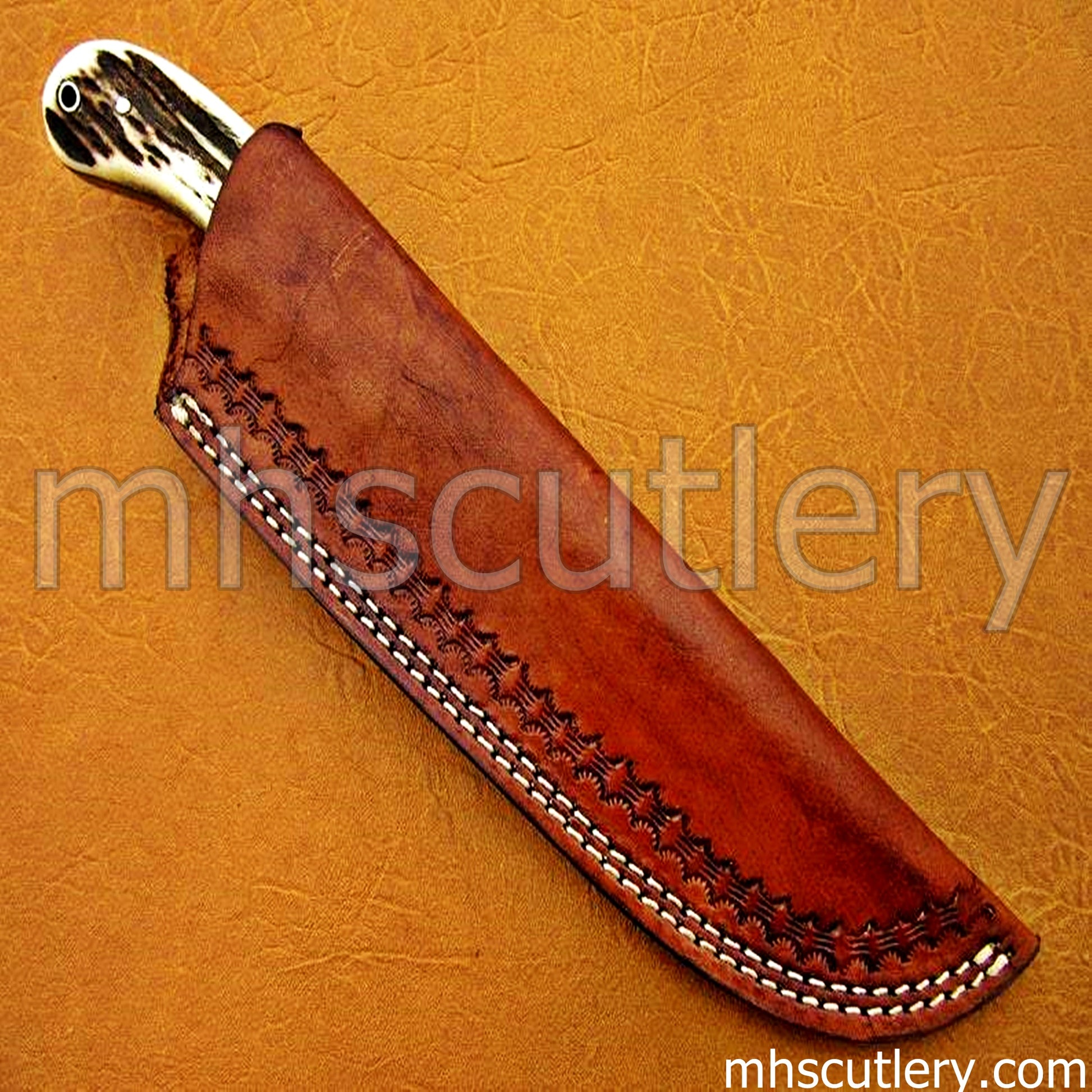 Handmade Ladder Damascus Steel Tactical Hunting Knife / Stag Handle | mhscutlery