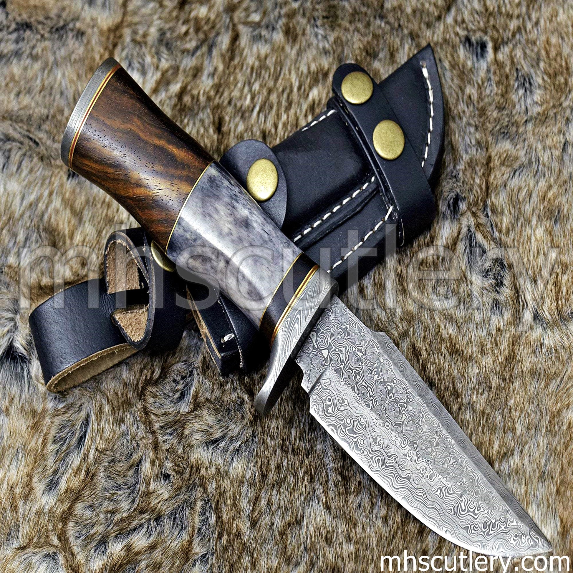 Custom Hand Forged Raindrop Damascus Steel Hunting Knife | mhscutlery