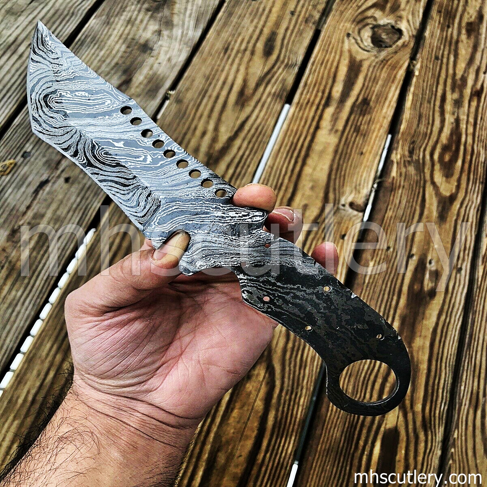Damascus Steel Tactical Tracker Knife Blank Blade For Knife Makers | mhscutlery