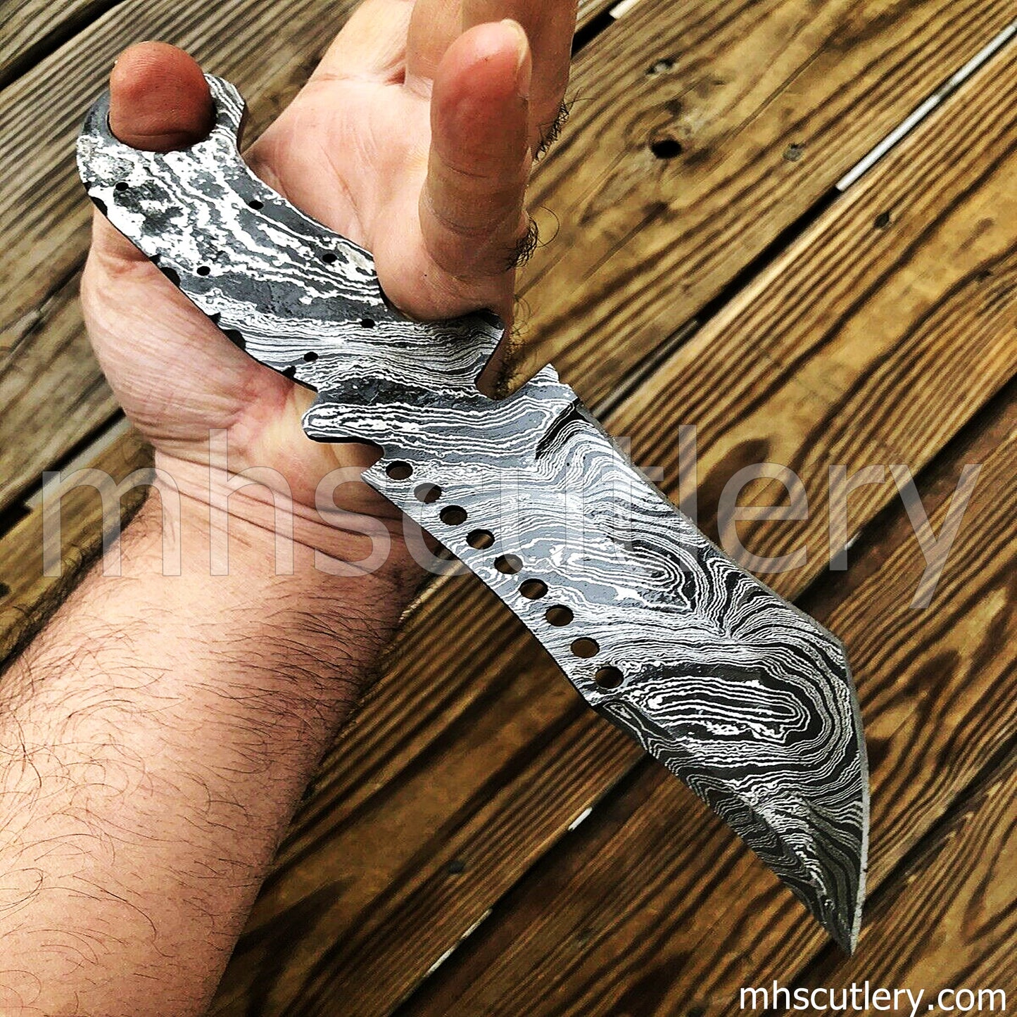 Damascus Steel Tactical Tracker Knife Blank Blade For Knife Makers | mhscutlery