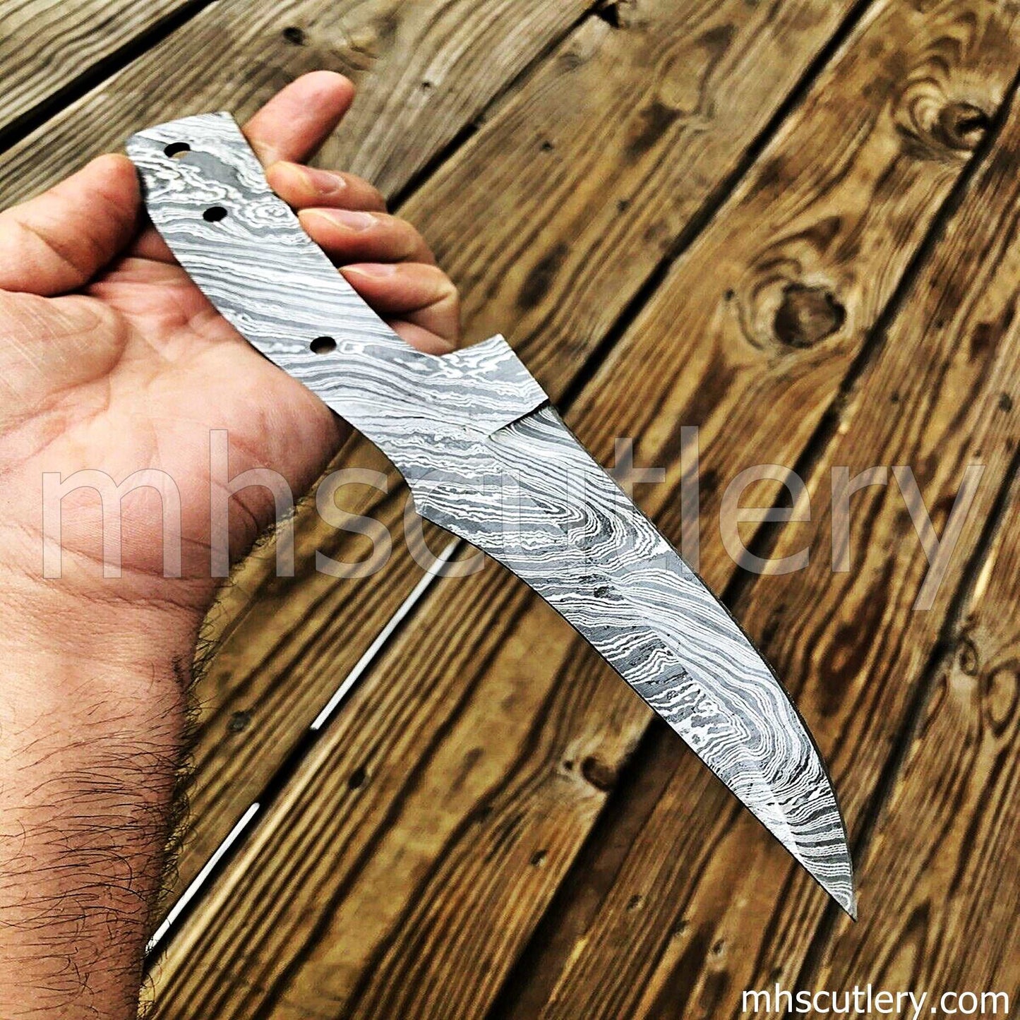 Custom Hand Forged Damascus Steel Fishing Knife Blank Blade | mhscutlery