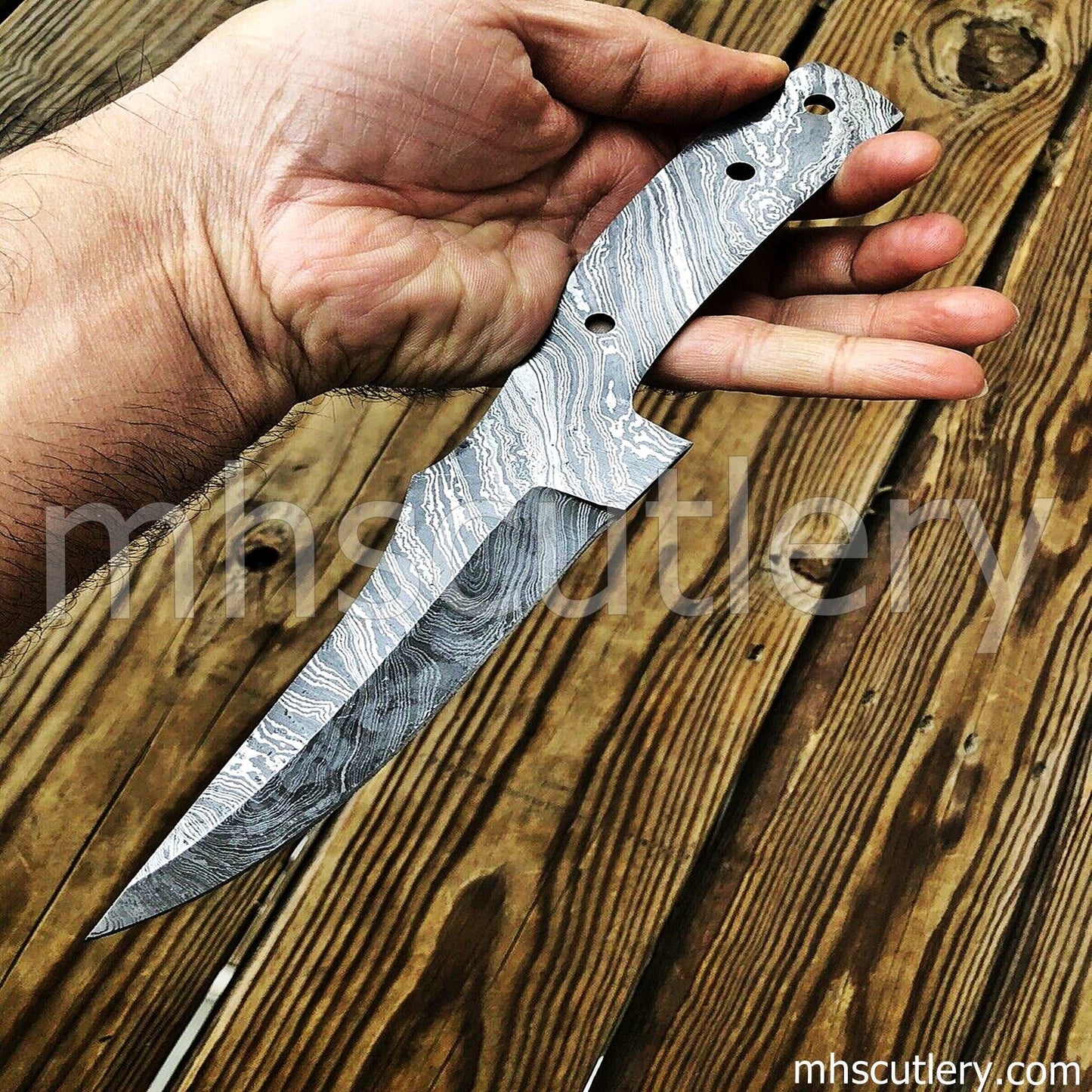 Custom Hand Forged Damascus Steel Fishing Knife Blank Blade | mhscutlery