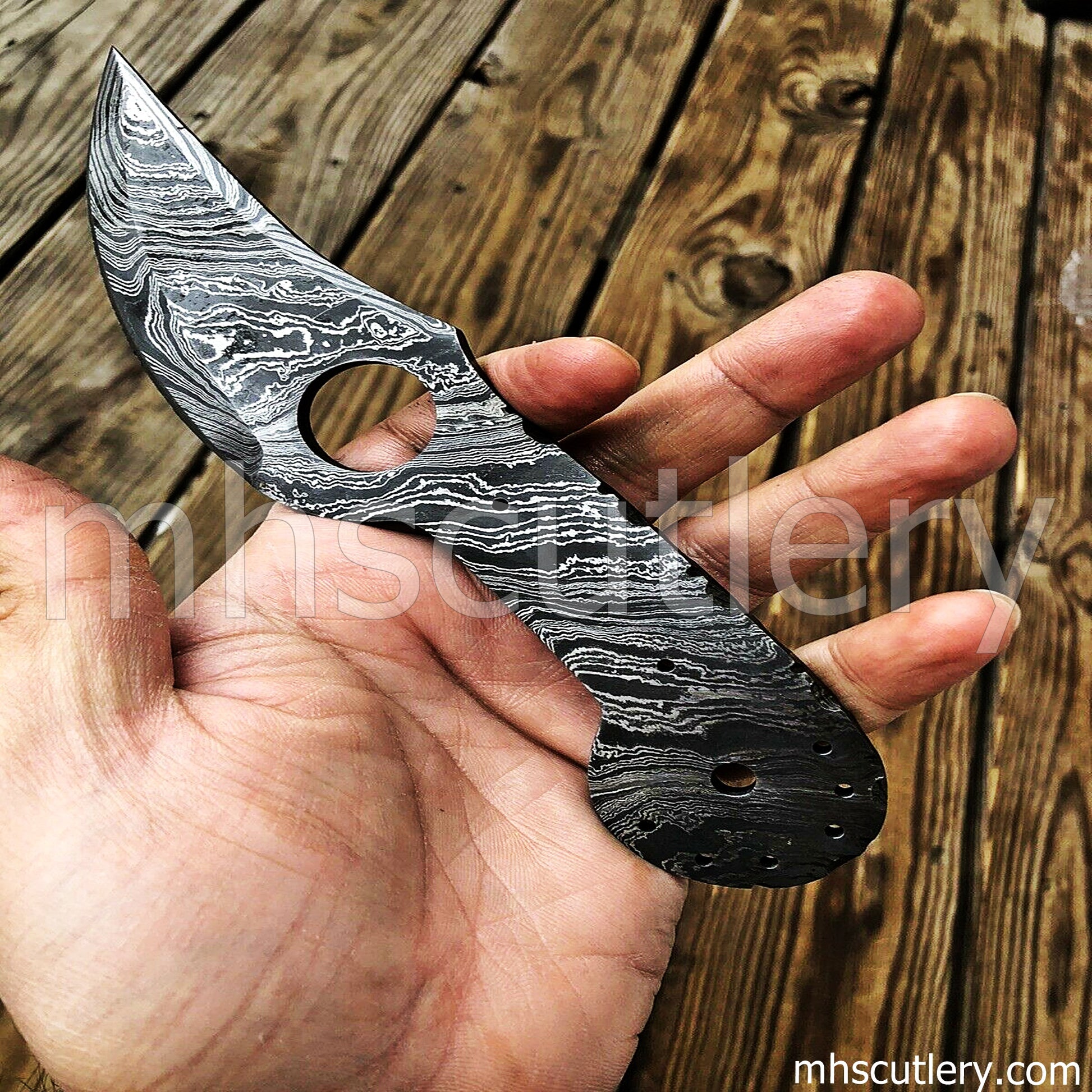 Hand Forged Damascus Steel Skinner Knife Blank Blade | mhscutlery
