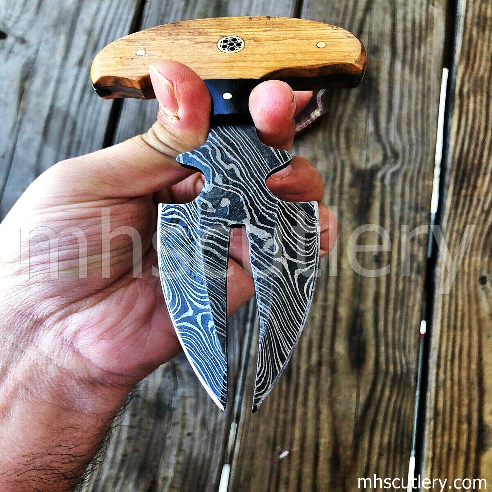 Handmade Damascus Steel Tactical Double Push Dagger | mhscutlery