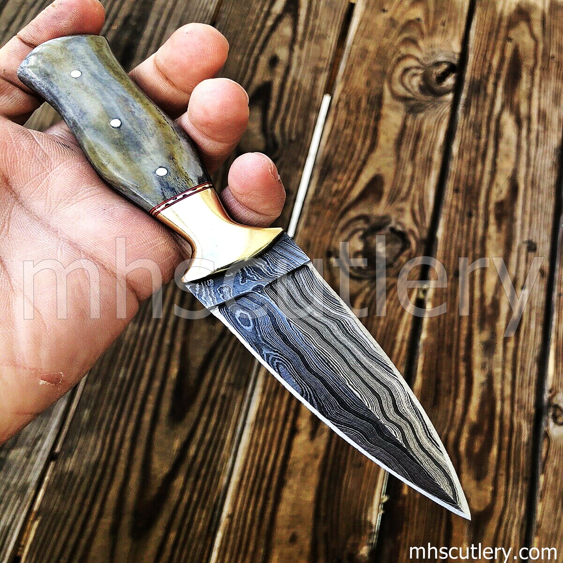 Custom Handmade Damascus Steel Boot Dagger | mhscutlery