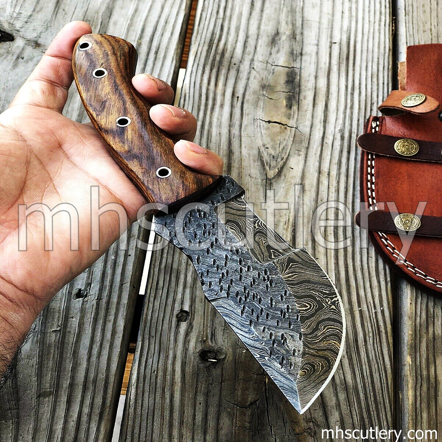 Hand Forged Damascus Steel Tactical Bushcraft Tracker | mhscutlery